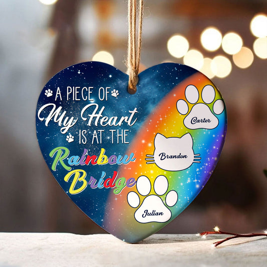 A Piece Of My Heart Is At The Rainbow Bridge -Memorial Gift - Personalized Heart Ceramic Ornament, CY08-1 - 19Gifts