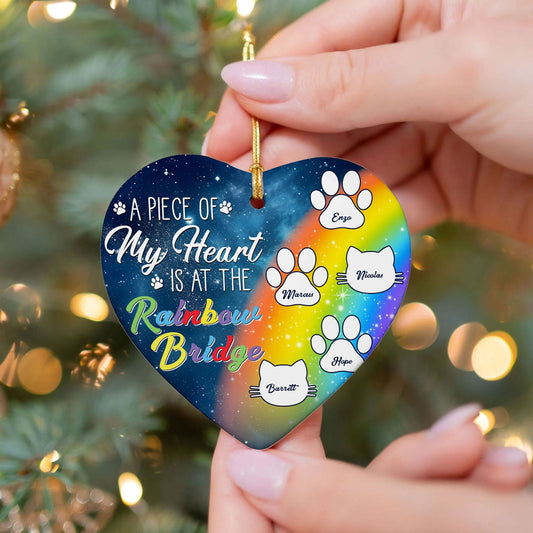 A Piece Of My Heart Is At The Rainbow Bridge -Memorial Gift - Personalized Heart Ceramic Ornament, CY08-1 - 19Gifts