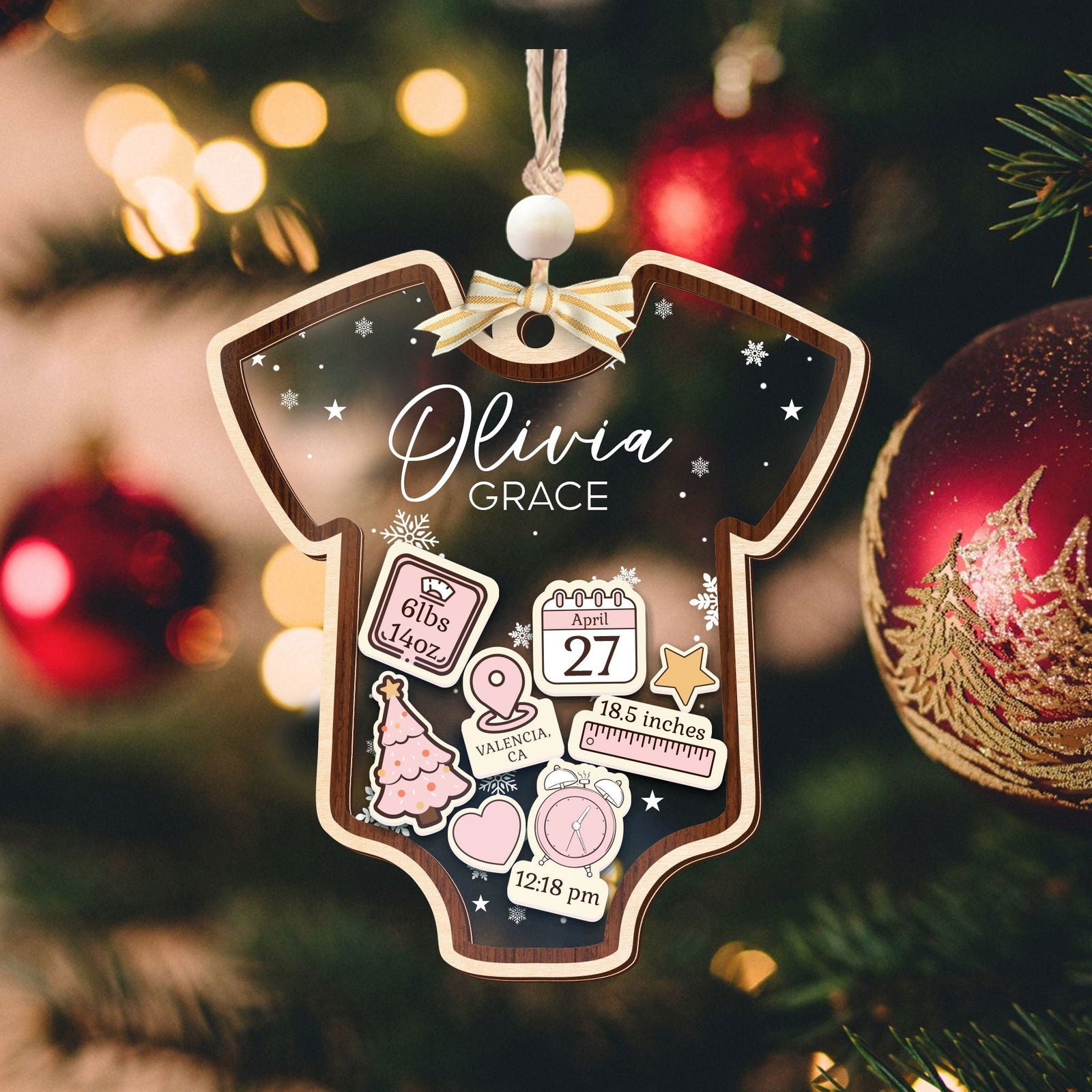 Baby 1st Christmas Ornament, Personalized Baby's First Christmas Ornament, Custom New Baby Gift CF64 - 19Gifts