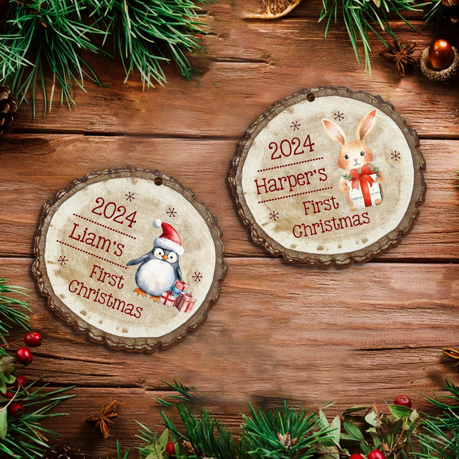 Baby Reindeer Rustic Round Wooden Ornament, Christmas 2024 Keepsake Ornament CF549 - 19Gifts