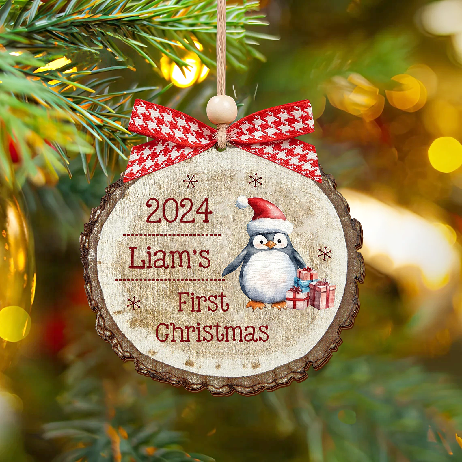 Baby Reindeer Rustic Round Wooden Ornament, Christmas 2024 Keepsake Ornament CF549 - 19Gifts