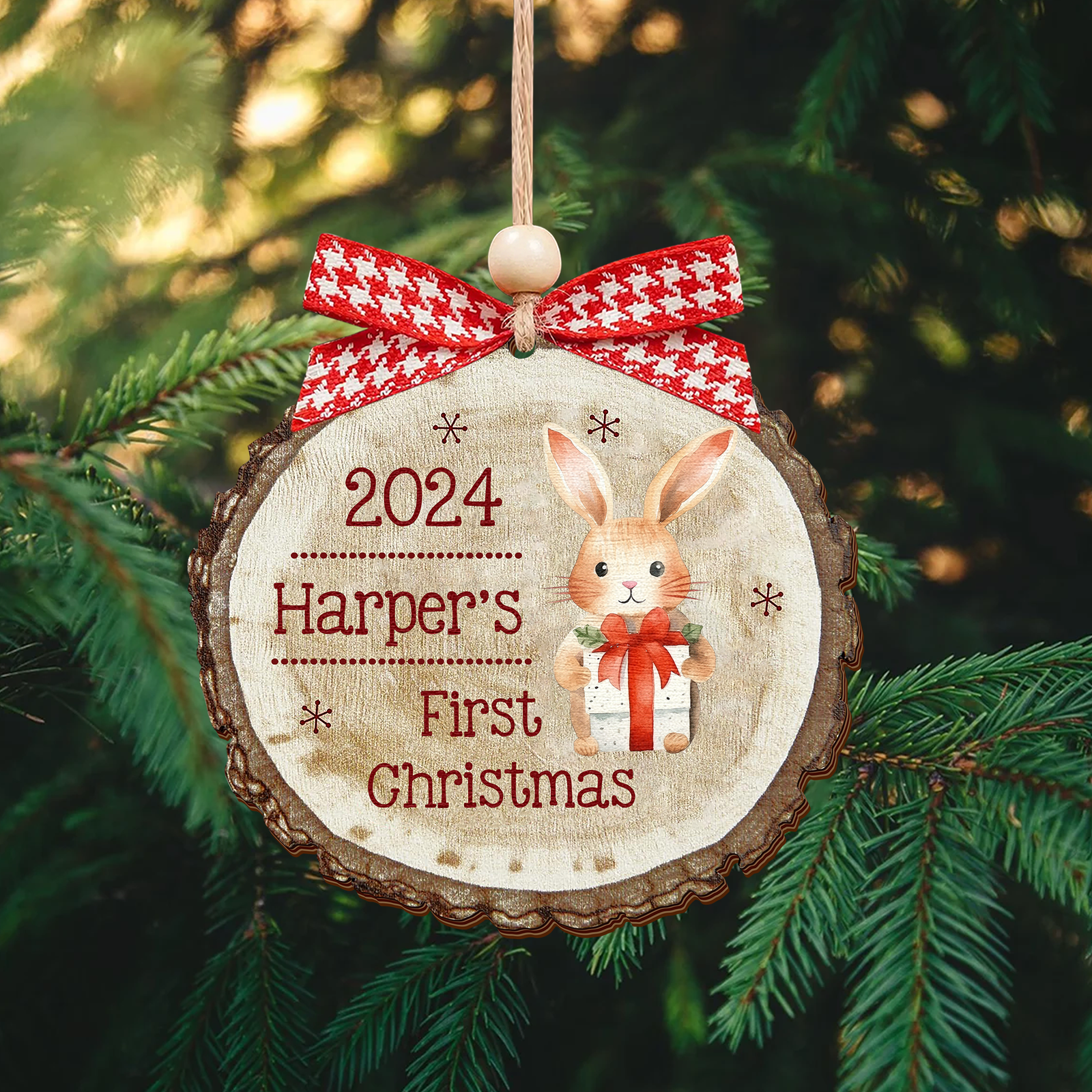 Baby Reindeer Rustic Round Wooden Ornament, Christmas 2024 Keepsake Ornament CF549 - 19Gifts