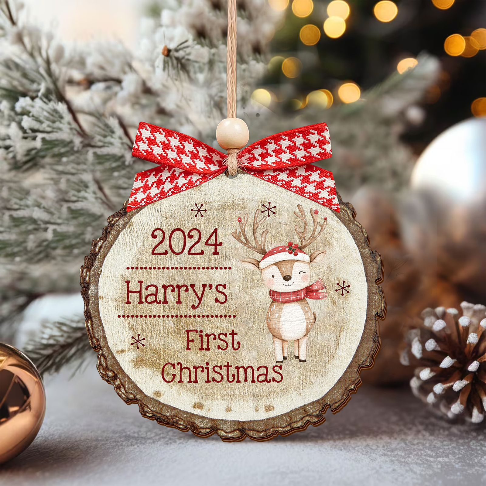 Baby Reindeer Rustic Round Wooden Ornament, Christmas 2024 Keepsake Ornament CF549 - 19Gifts