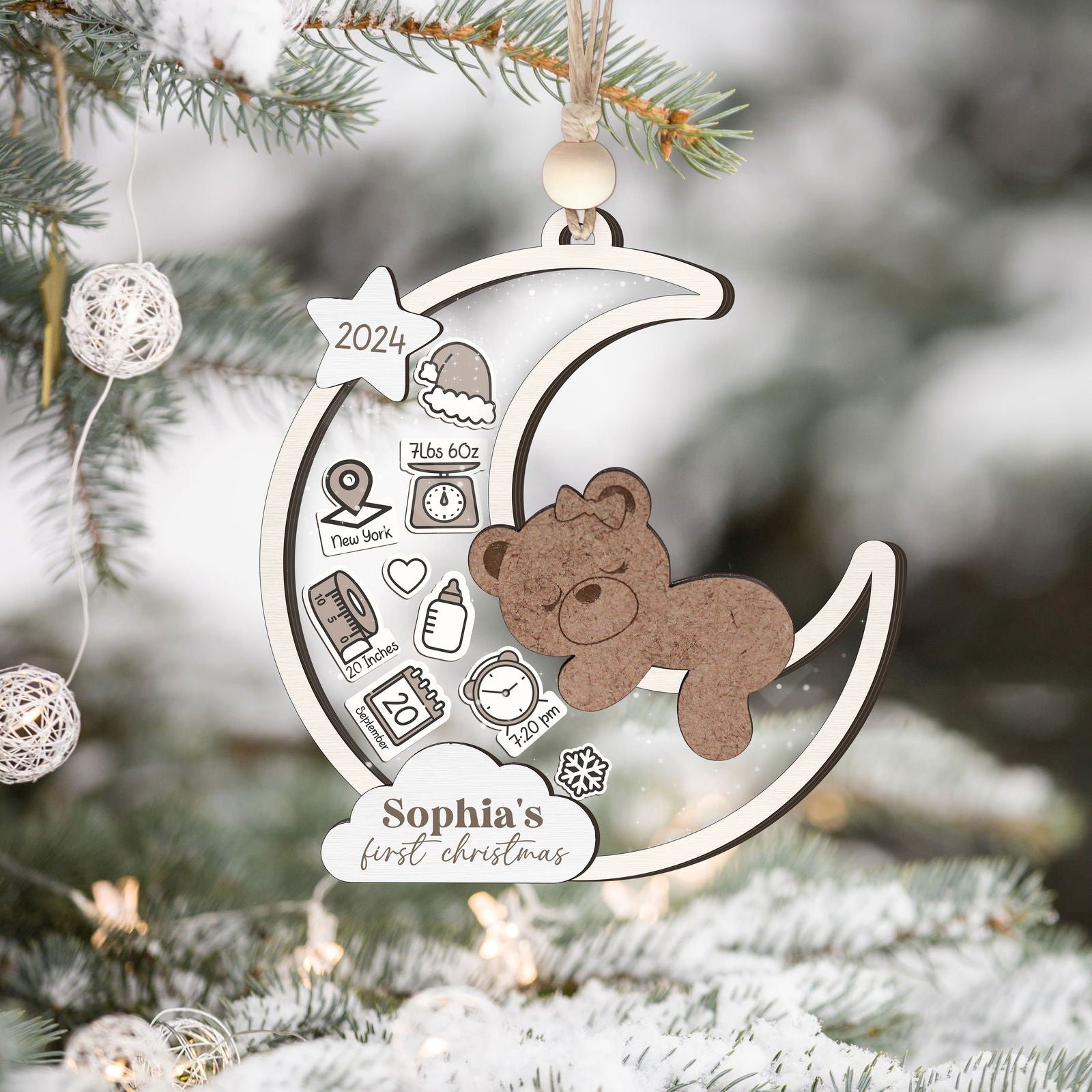 Baby's 1st Christmas Ornament 2024, Personalized Babies First Christmas Ornament CF85 - 19Gifts