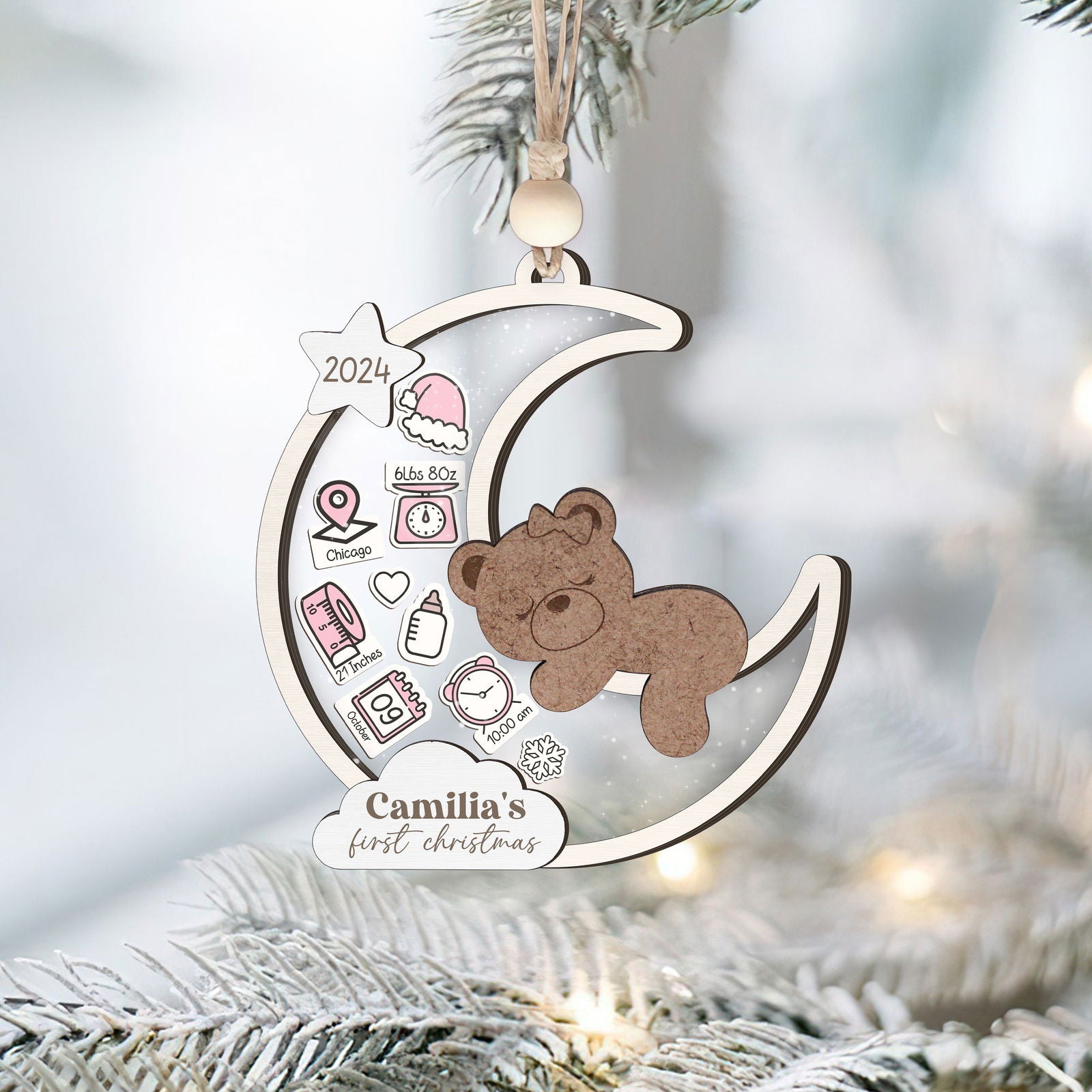 Baby's 1st Christmas Ornament 2024, Personalized Babies First Christmas Ornament CF85 - 19Gifts