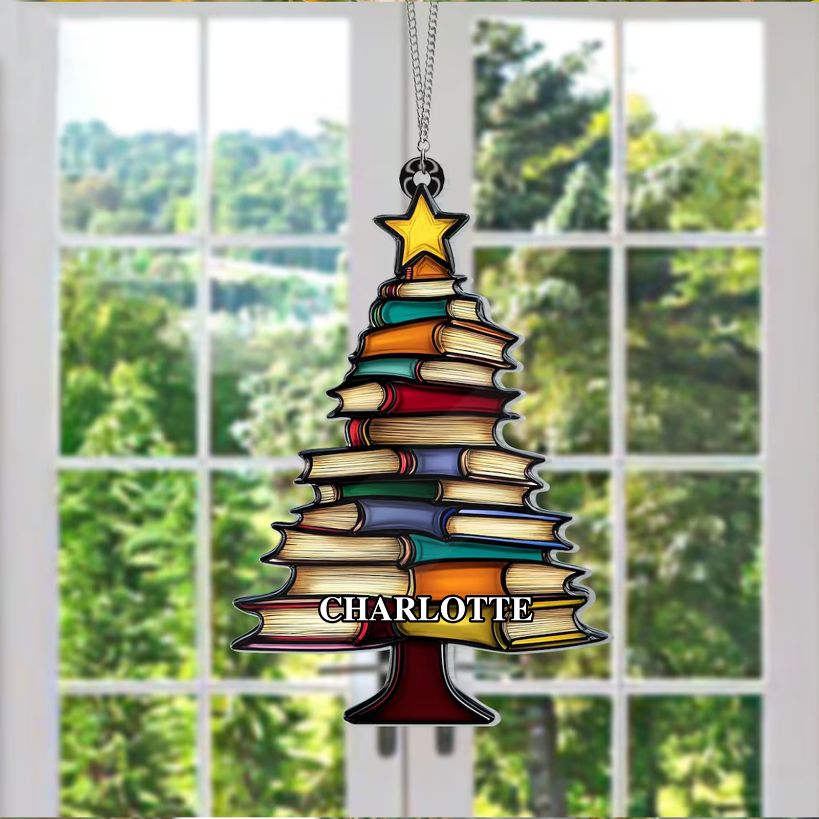 Book Tree Ornament, Book Lover Gift, Book Tree Suncatcher Ornament, CF683 - 19Gifts