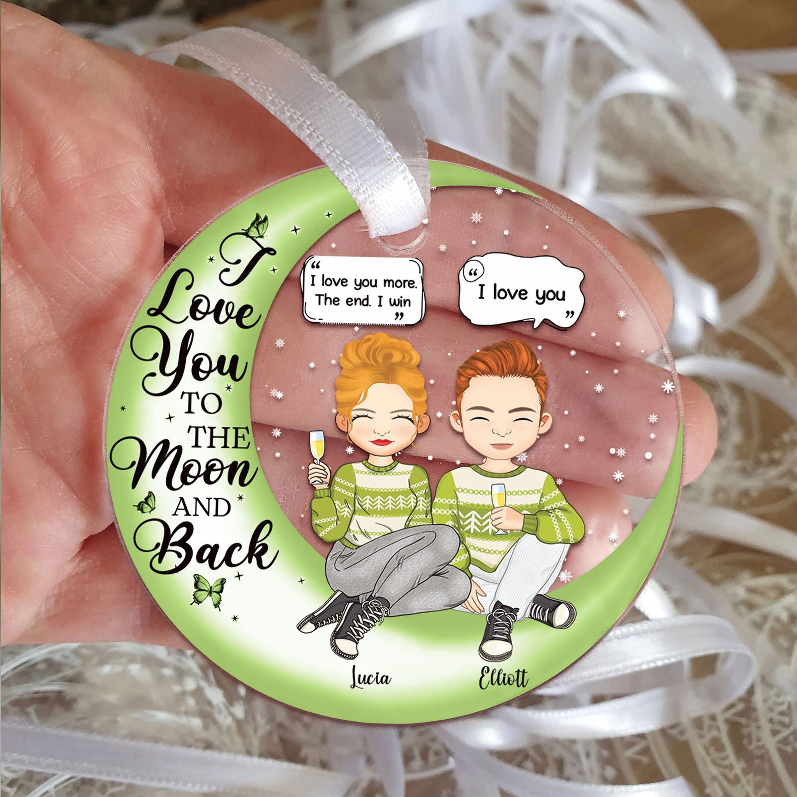 Couple I Love You To The Moon And Back - Personalized Acrylic Ornament AV08-7 - 19Gifts