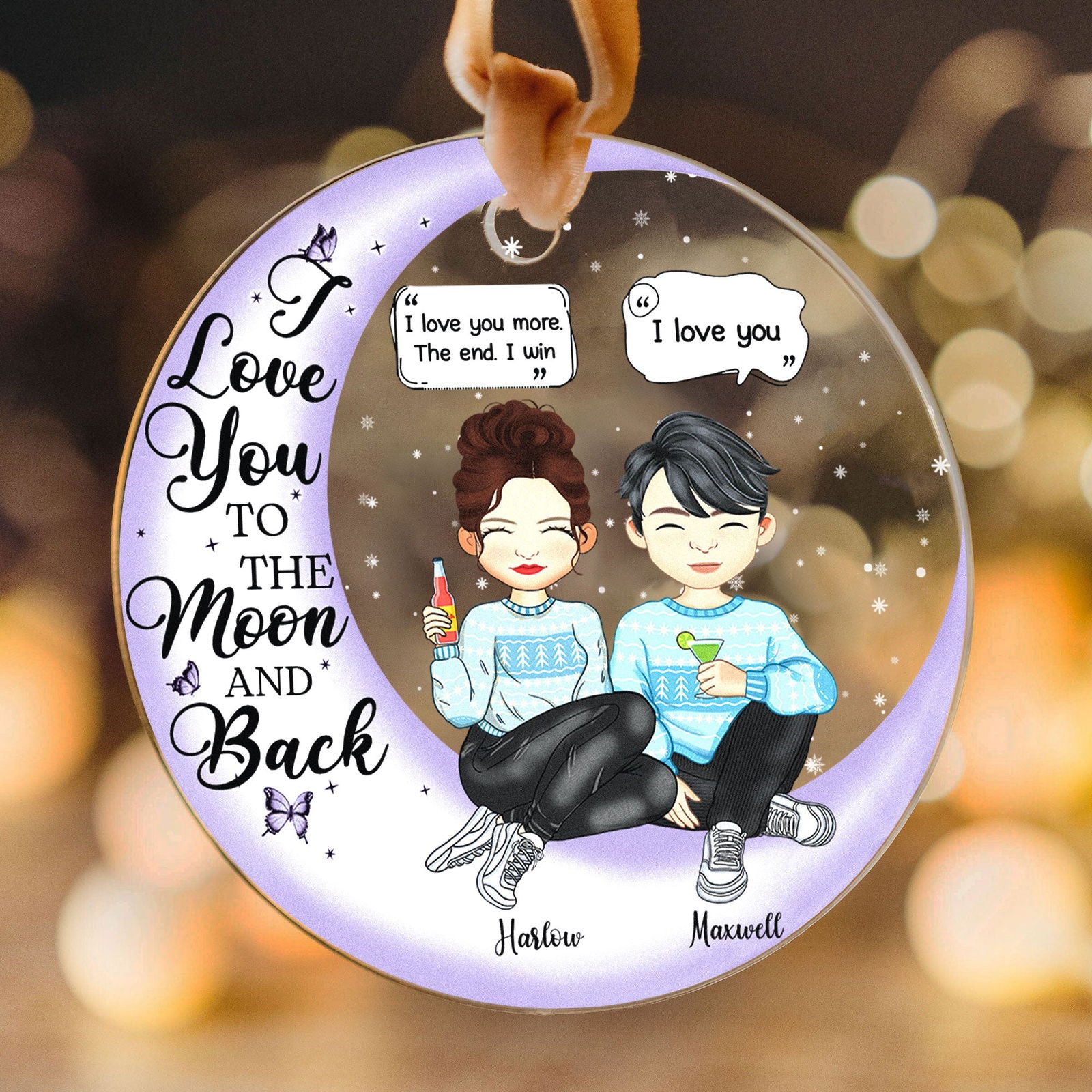 Couple I Love You To The Moon And Back - Personalized Acrylic Ornament AV08-7 - 19Gifts