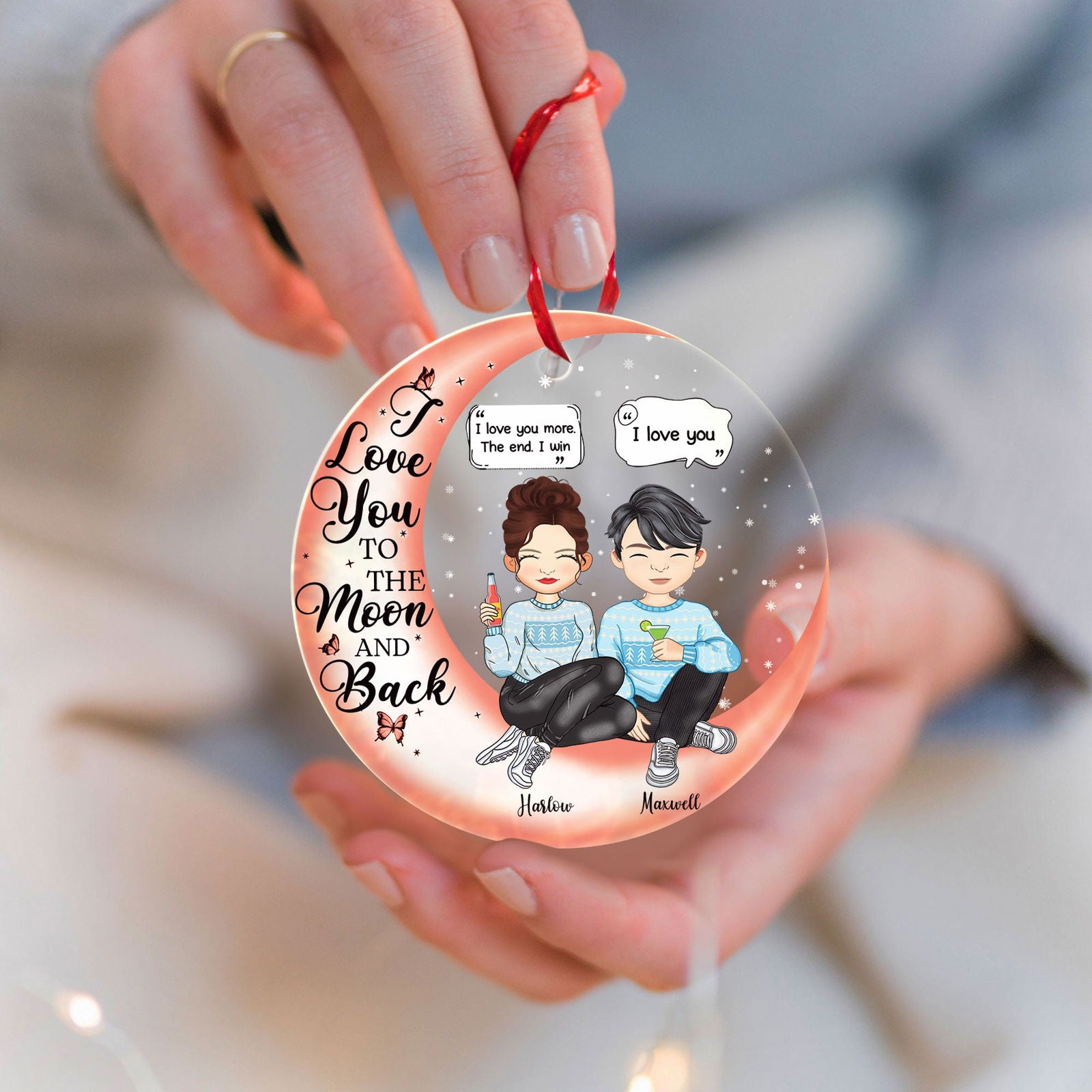 Couple I Love You To The Moon And Back - Personalized Acrylic Ornament AV08-7 - 19Gifts