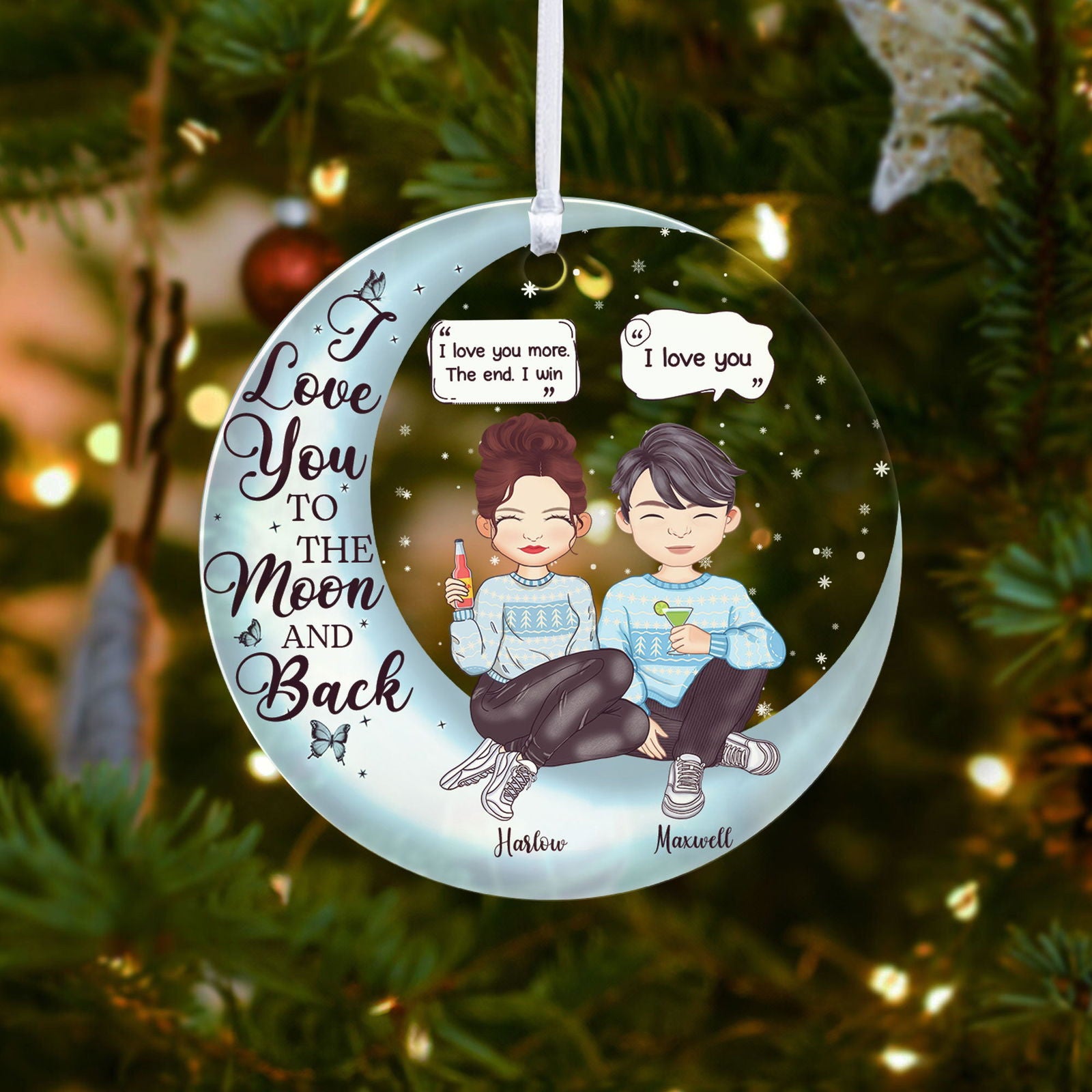 Couple I Love You To The Moon And Back - Personalized Acrylic Ornament AV08-7 - 19Gifts