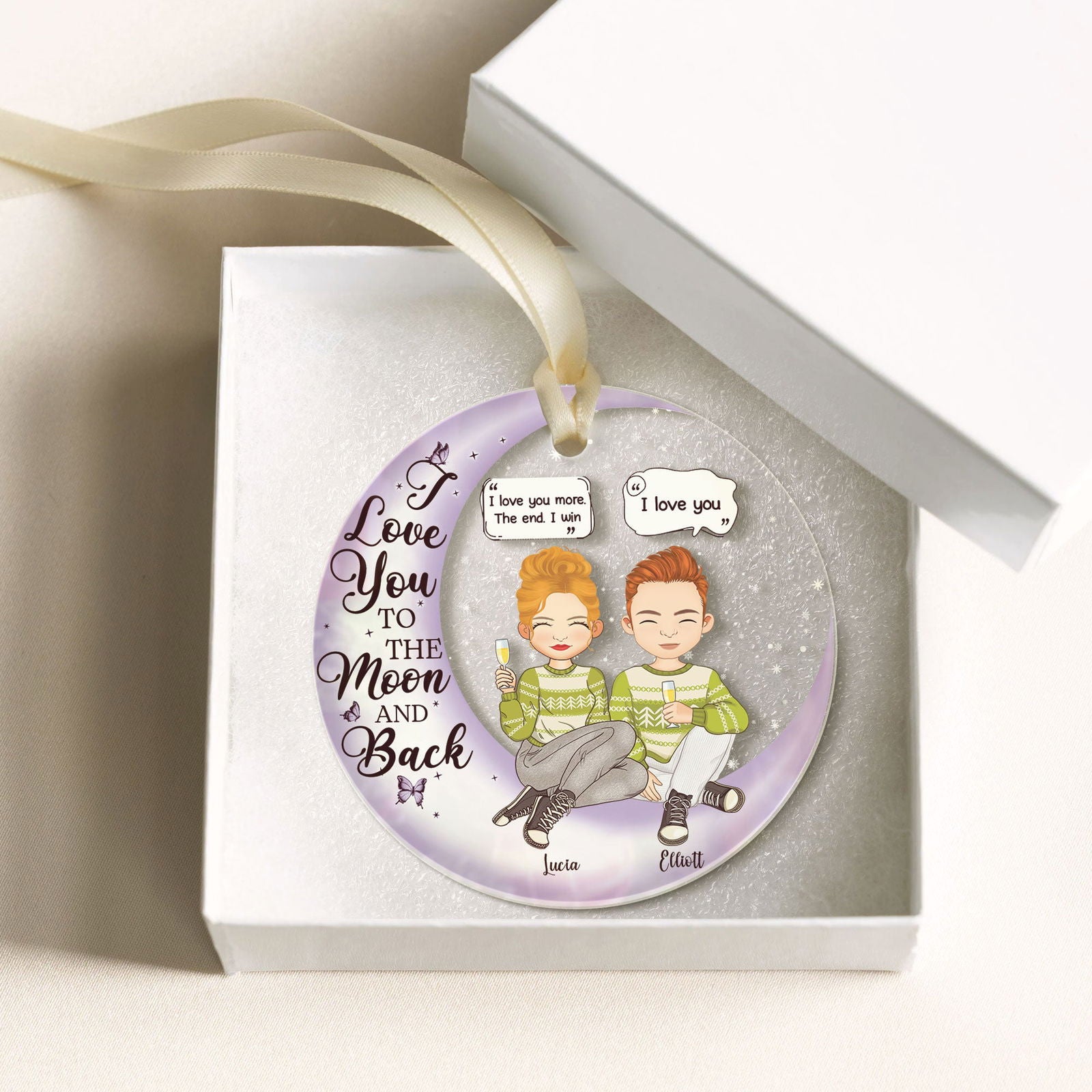 Couple I Love You To The Moon And Back - Personalized Acrylic Ornament AV08-7 - 19Gifts