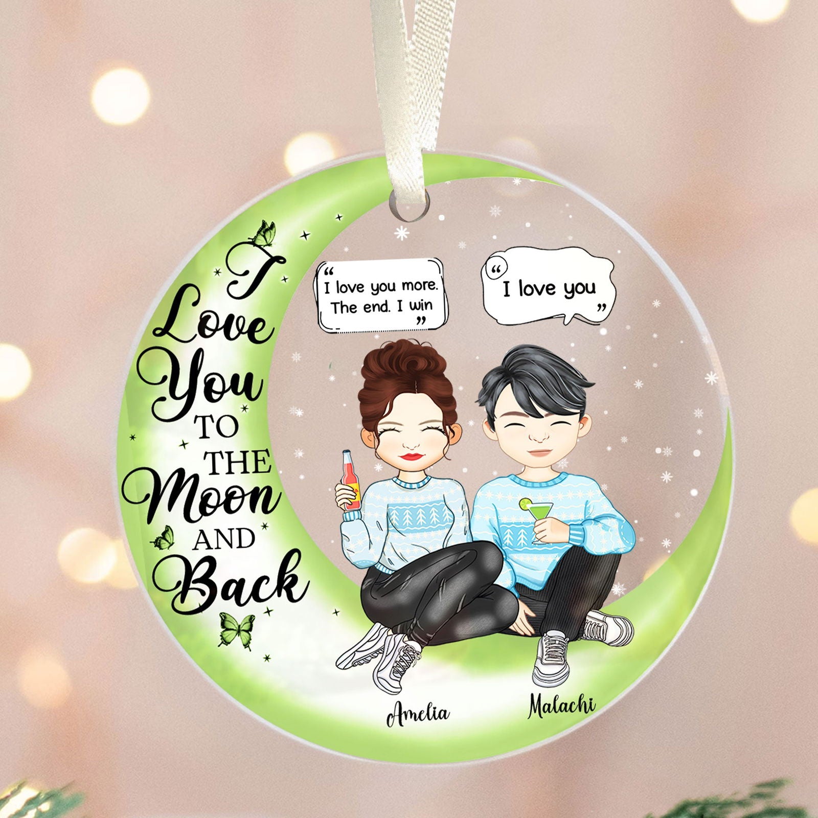 Couple I Love You To The Moon And Back - Personalized Acrylic Ornament AV08-7 - 19Gifts