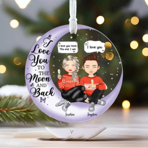 Couple I Love You To The Moon And Back - Personalized Acrylic Ornament AV08-7 - 19Gifts