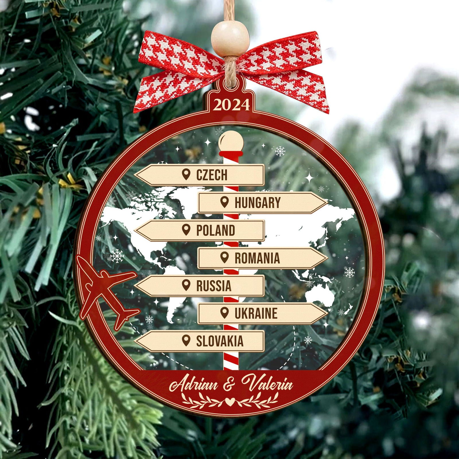 Couple Traveling Destination Ornament, Two Layer Wooden Traveling Wishlist Ornament, CF746 - 19Gifts