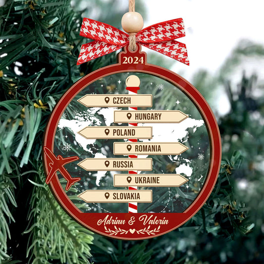 Couple Traveling Destination Ornament, Two Layer Wooden Traveling Wishlist Ornament, CF746 - 19Gifts