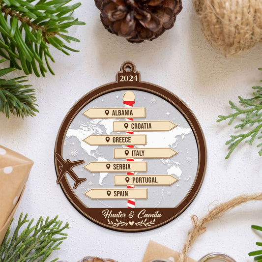 Couple Traveling Destination Ornament, Two Layer Wooden Traveling Wishlist Ornament, CF746 - 19Gifts