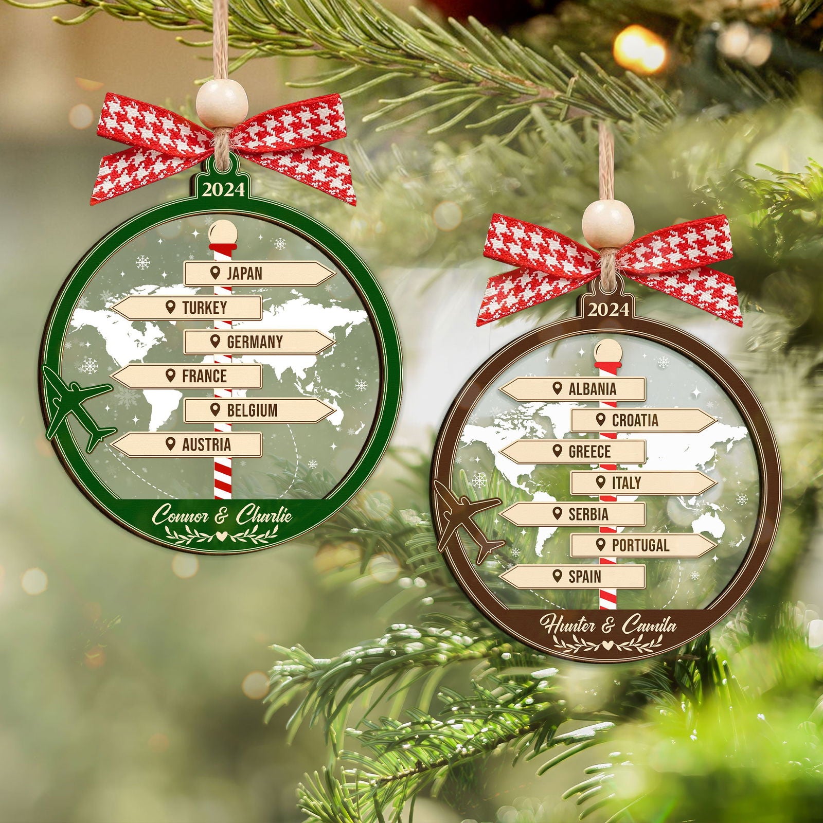 Couple Traveling Destination Ornament, Two Layer Wooden Traveling Wishlist Ornament, CF746 - 19Gifts