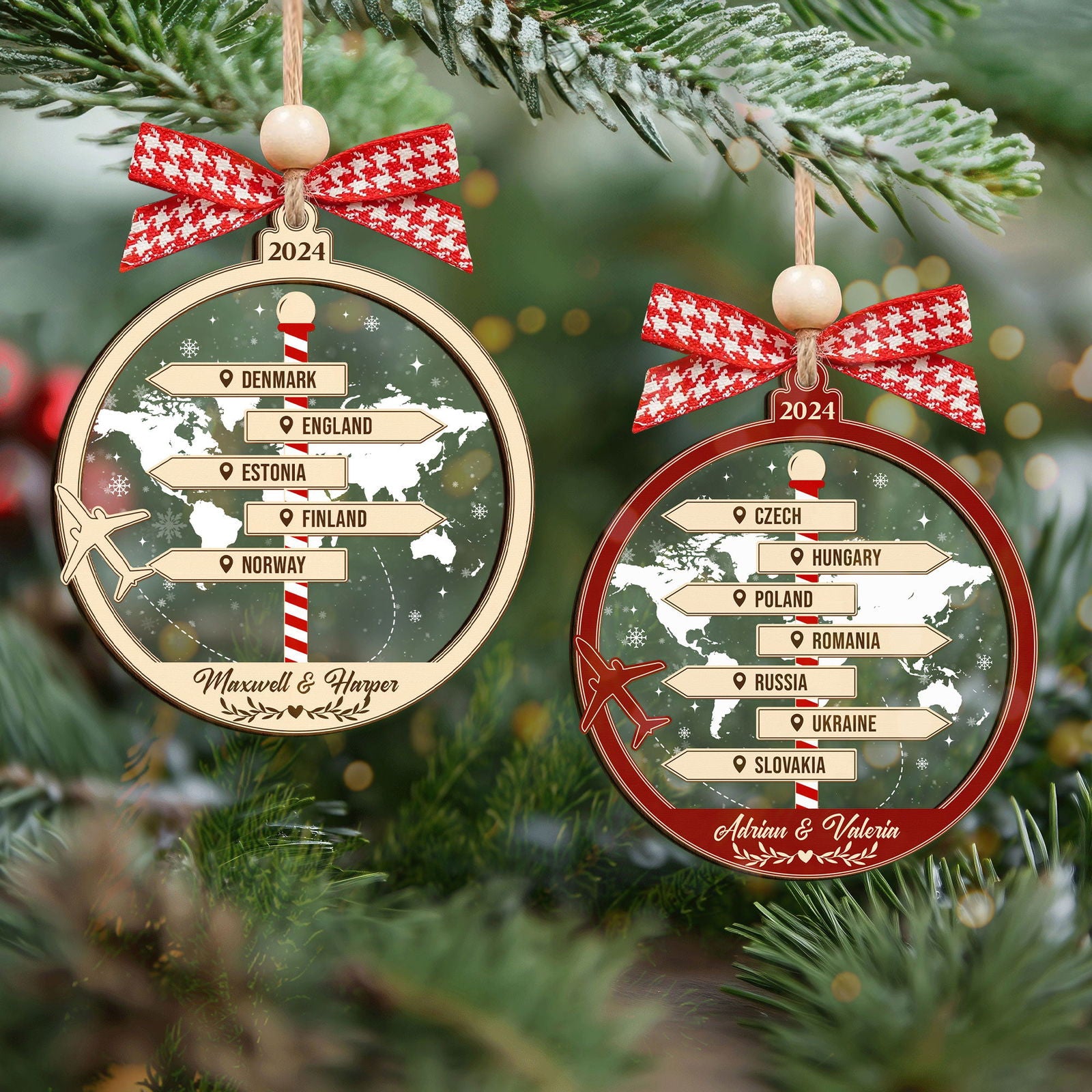 Couple Traveling Destination Ornament, Two Layer Wooden Traveling Wishlist Ornament, CF746 - 19Gifts