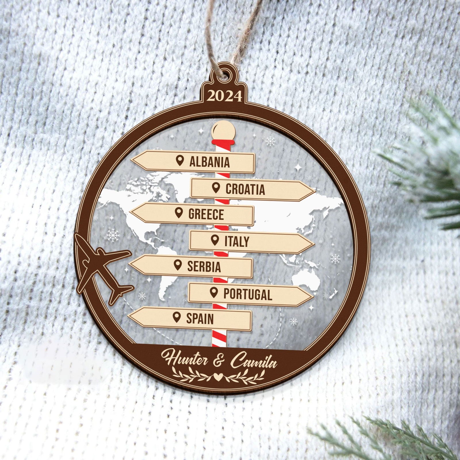 Couple Traveling Destination Ornament, Two Layer Wooden Traveling Wishlist Ornament, CF746 - 19Gifts