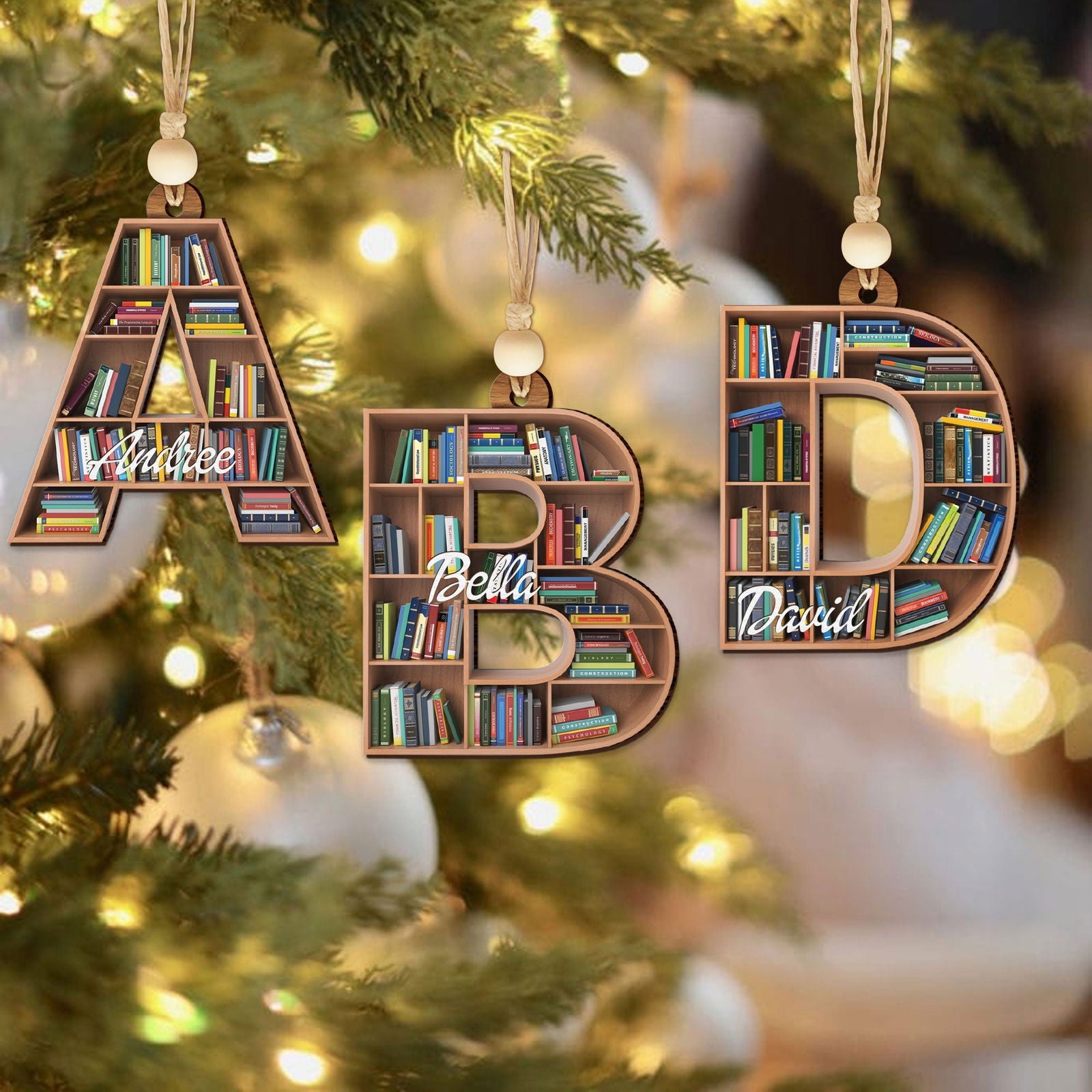 Custom Bookish Ornament, Personalized Christmas Book Tree Name Ornament, Librarian Gift CF114 - 19Gifts