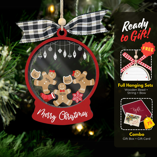 Custom Family Christmas Ornament With Pets, Personalized Gingerbread Family Ornament 2024, CF04 - 19Gifts