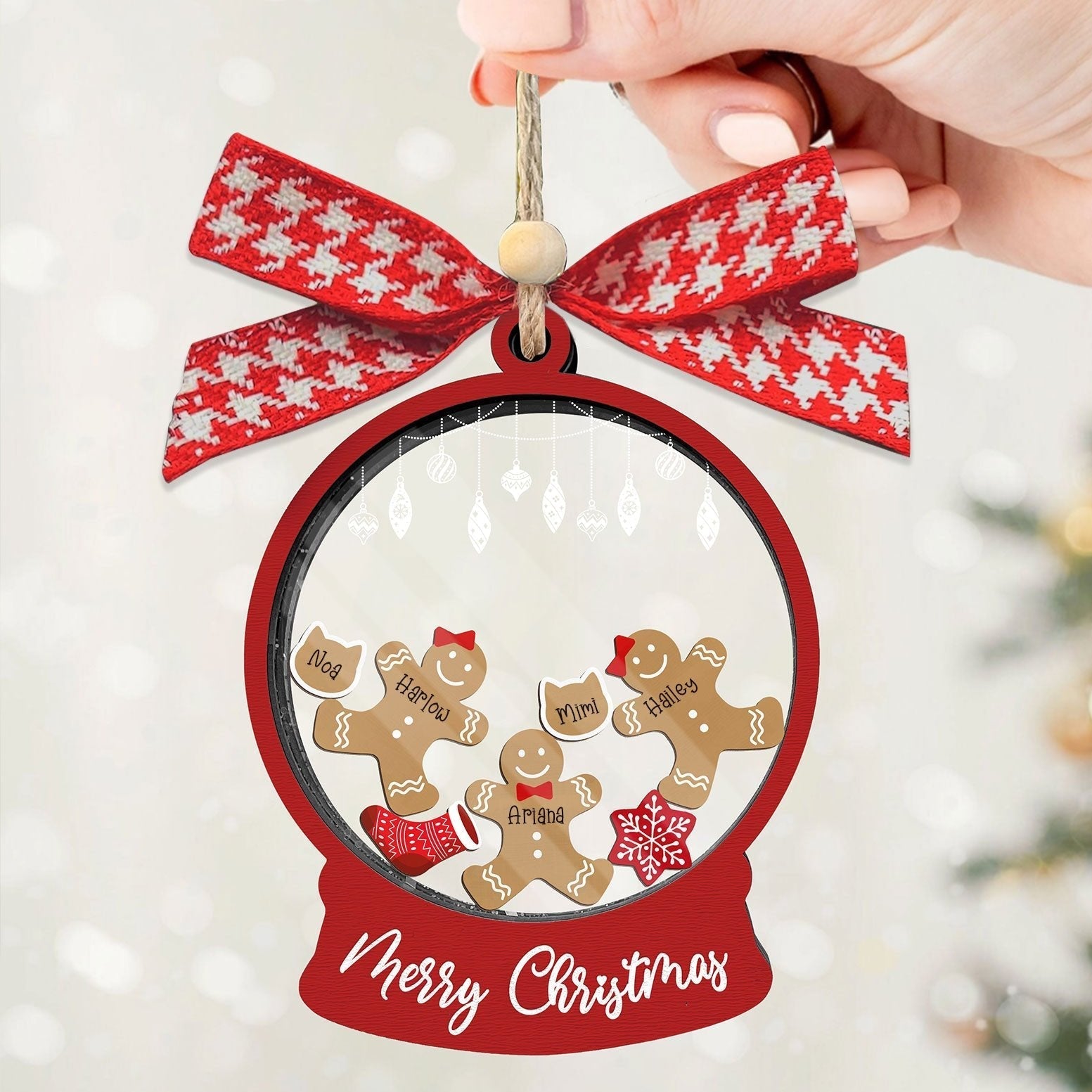 Custom Family Christmas Ornament With Pets, Personalized Gingerbread Family Ornament 2024, CF04 - 19Gifts