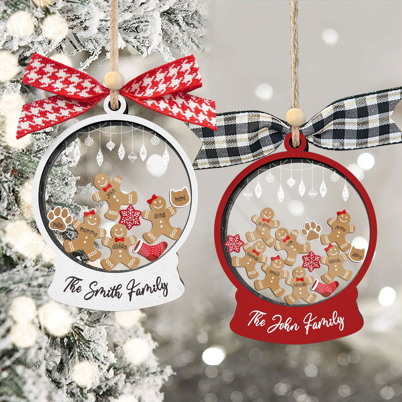 Custom Family Christmas Ornament With Pets, Personalized Gingerbread Family Ornament 2024, CF04 - 19Gifts