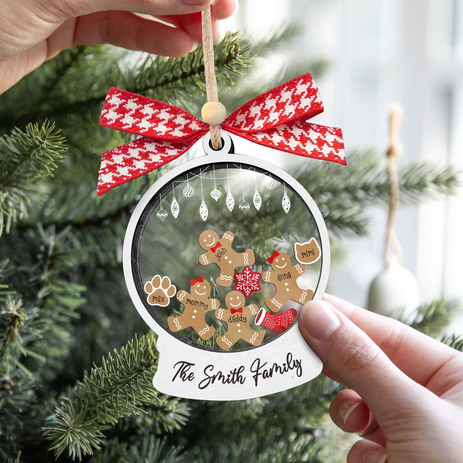 Custom Family Christmas Ornament With Pets, Personalized Gingerbread Family Ornament 2024, CF04 - 19Gifts