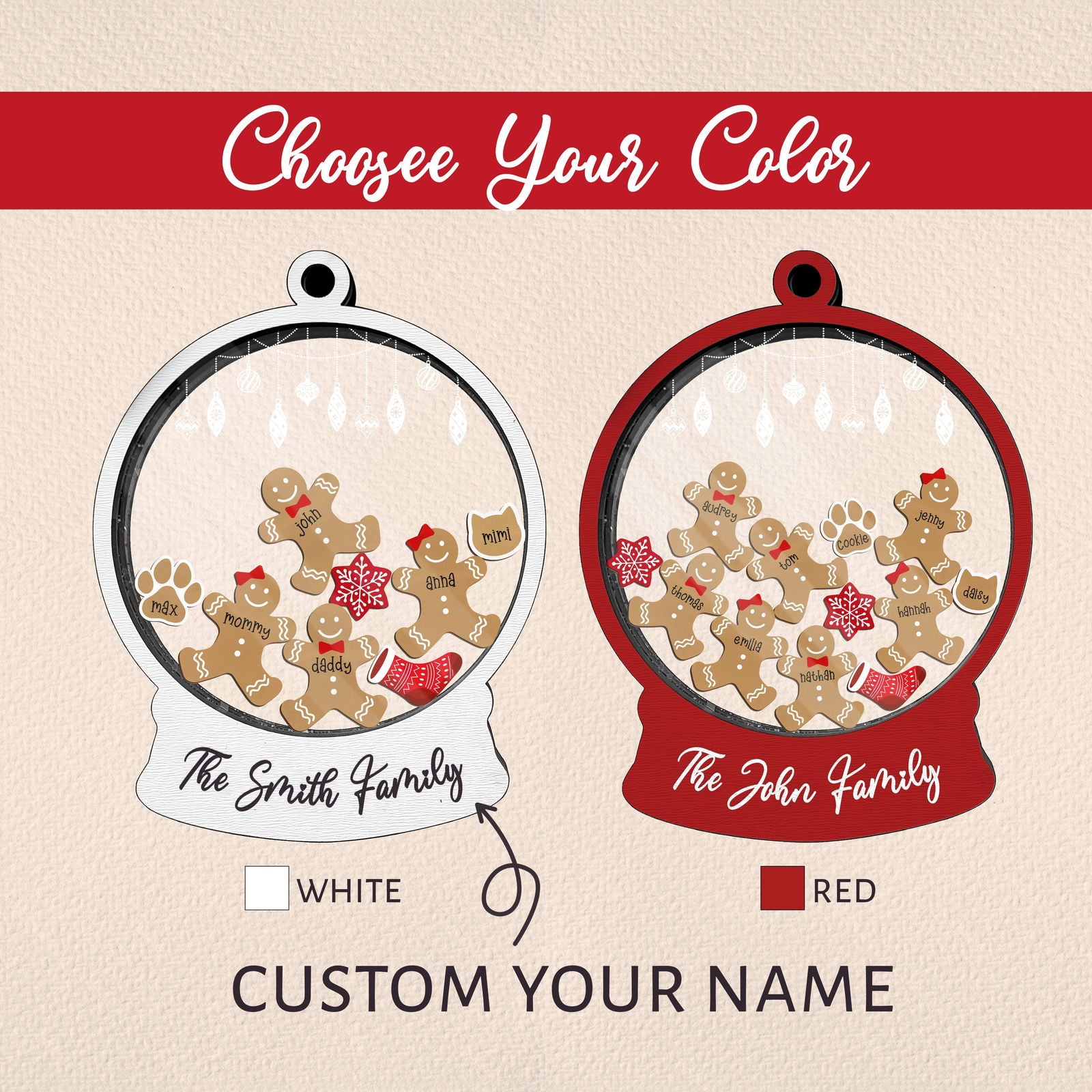 Custom Family Christmas Ornament With Pets, Personalized Gingerbread Family Ornament 2024, CF04 - 19Gifts
