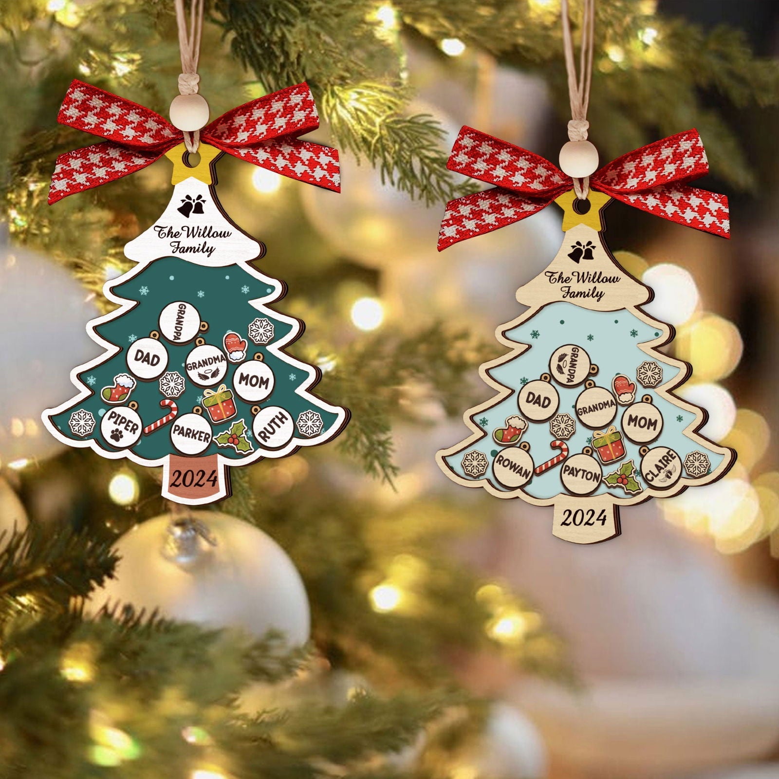 Custom Family Names Christmas Tree Decorations, Family Wooden Ornaments CF207 - 19Gifts