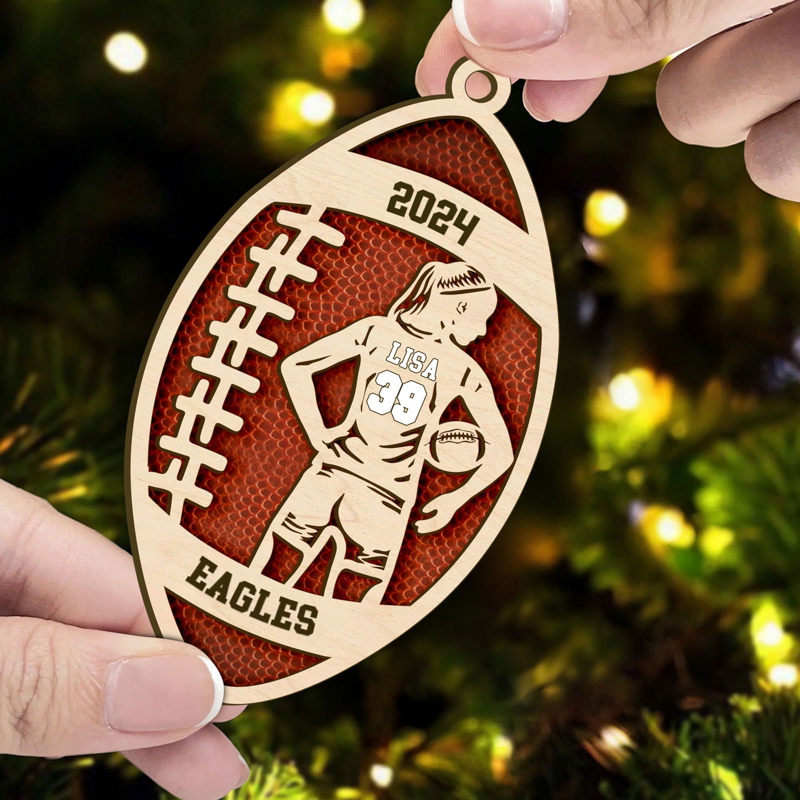 Custom Football Player, Personalized 2 Layer Ornament, Football Fan Gift CF421 - 19Gifts