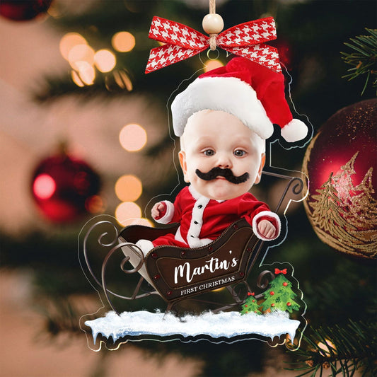 Custom Name Baby Santa Sleigh Christmas Tree Ornament - Custom Baby's First Christmas Keepsake CF629 - 19Gifts