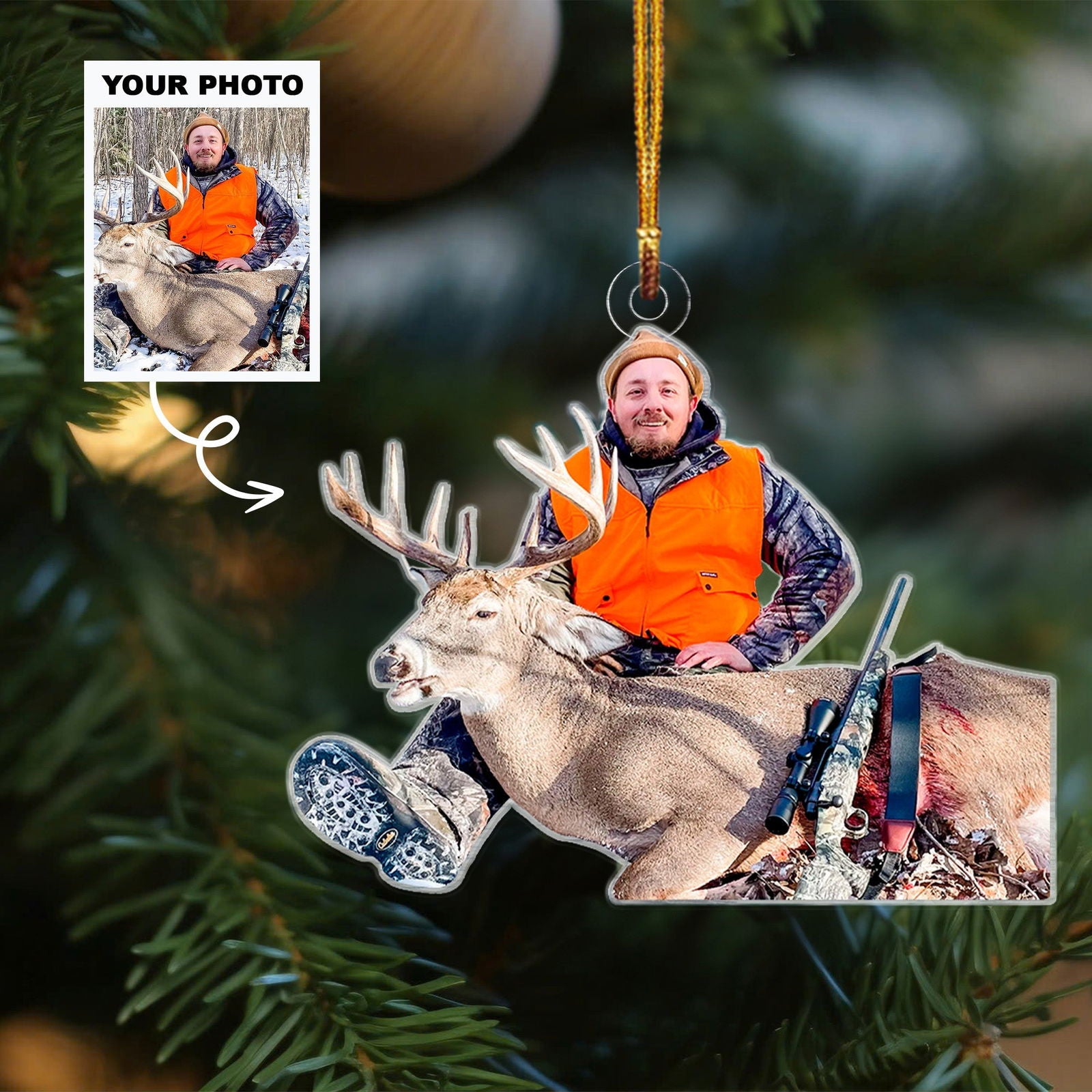 Custom Photo Hunting Ornaments, Personalized Hunting Christmas Tree Ornaments CF659 - 19Gifts