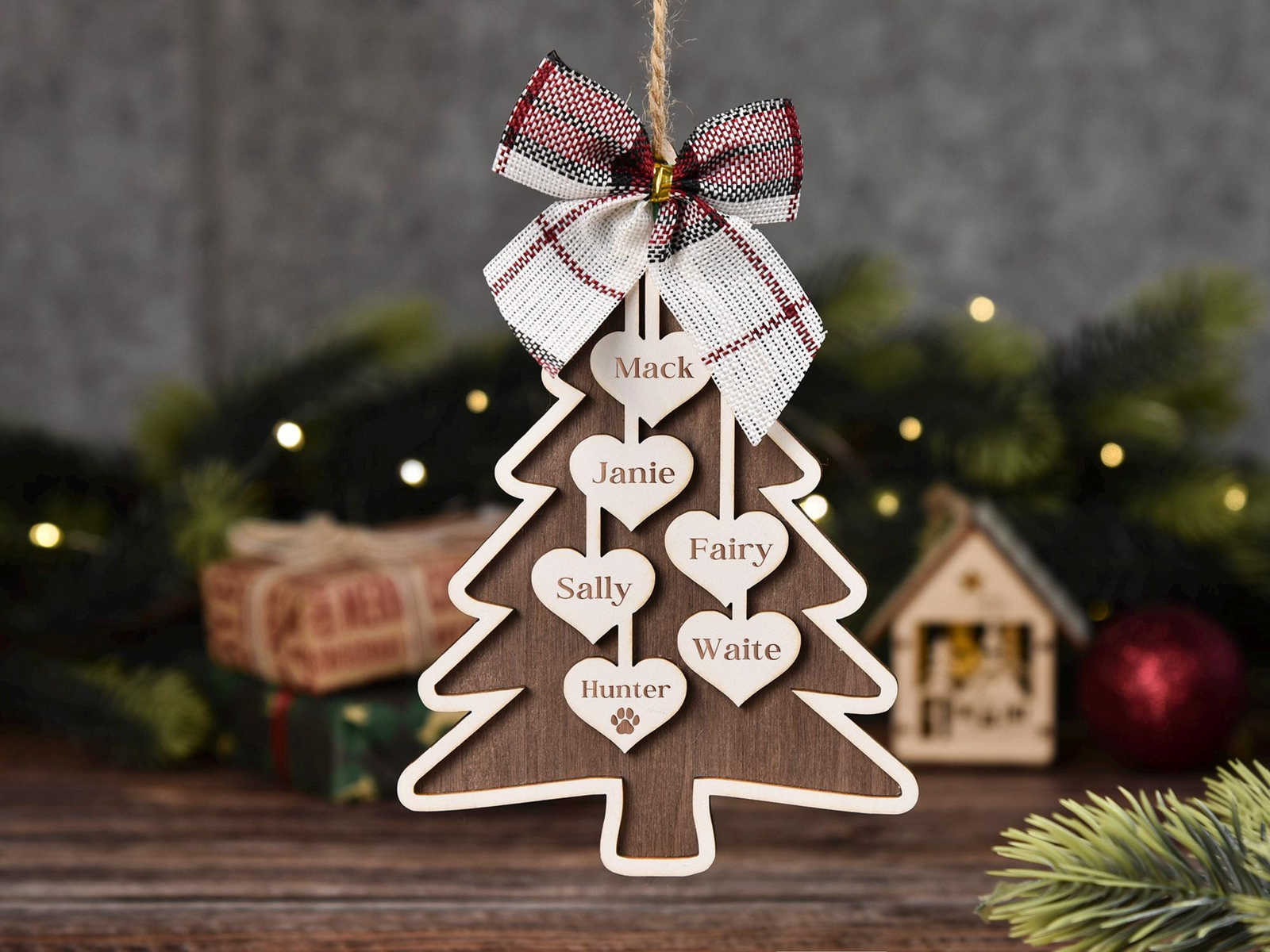 Custom Wooden Family Christmas Ornament, 2024 Family Christmas Tree Ornament CF750 - 19Gifts