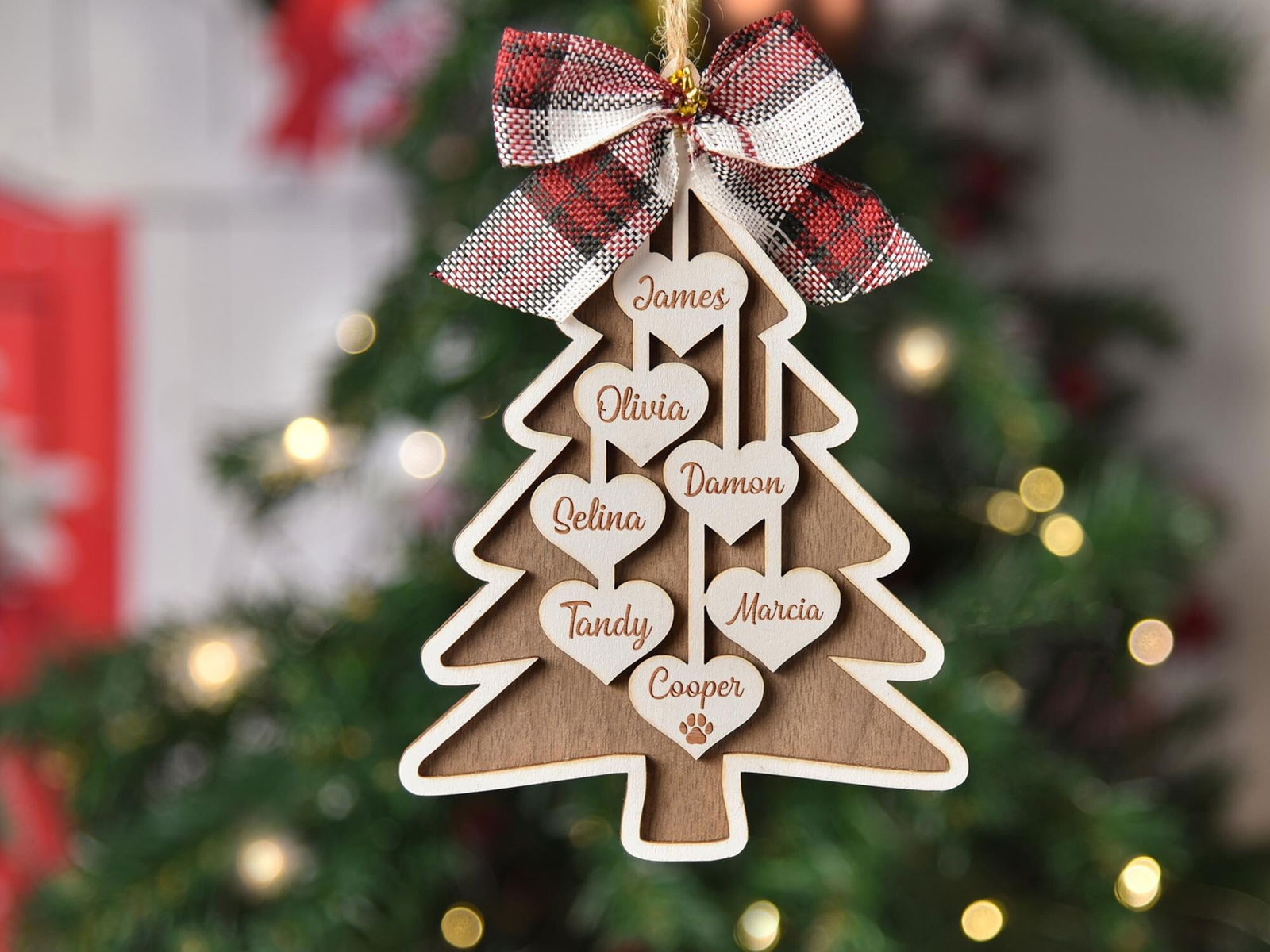 Custom Wooden Family Christmas Ornament, 2024 Family Christmas Tree Ornament CF750 - 19Gifts