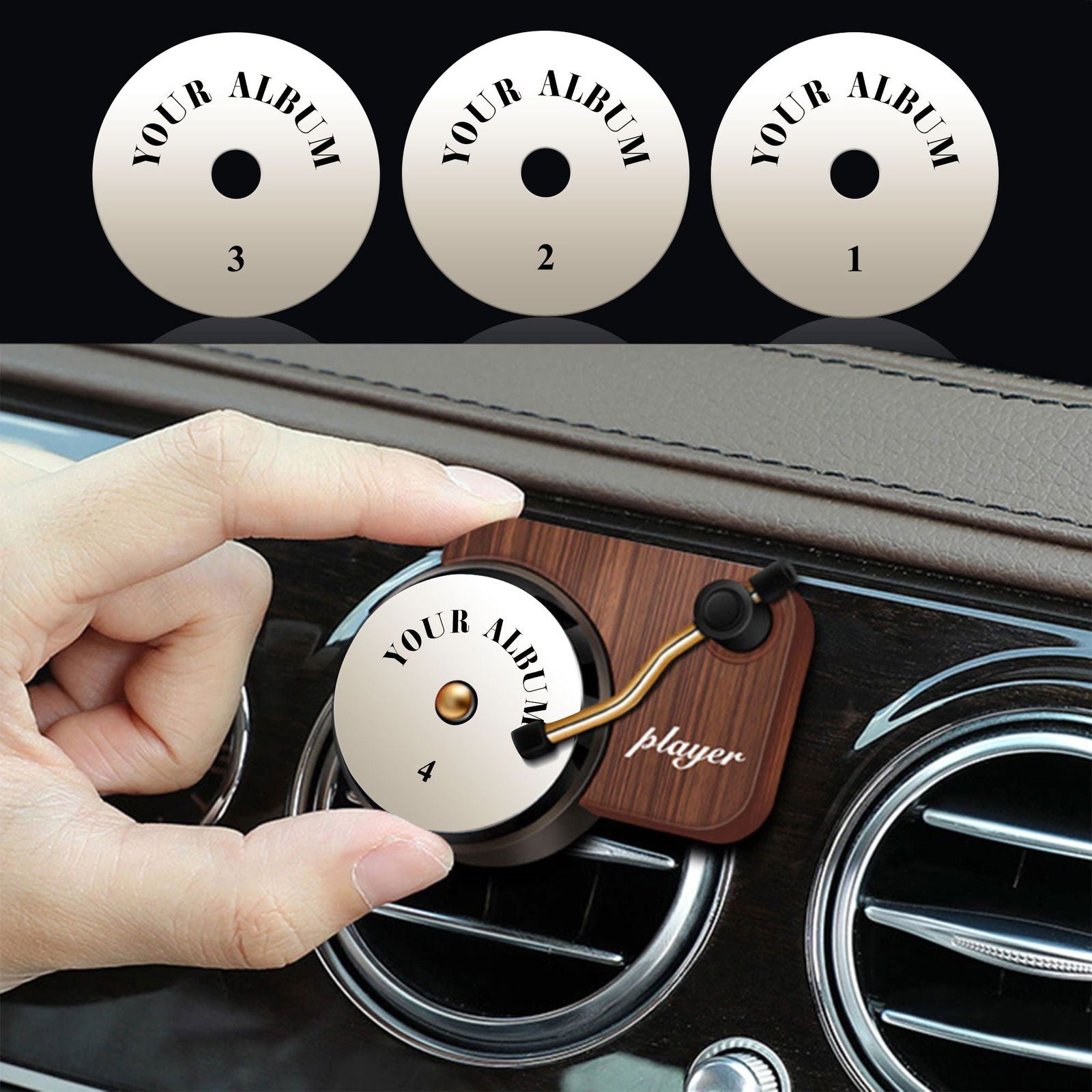 Customized Car Air Freshener With Your Photo, Custom Record Player Car Air Freshener VR01 - 19Gifts