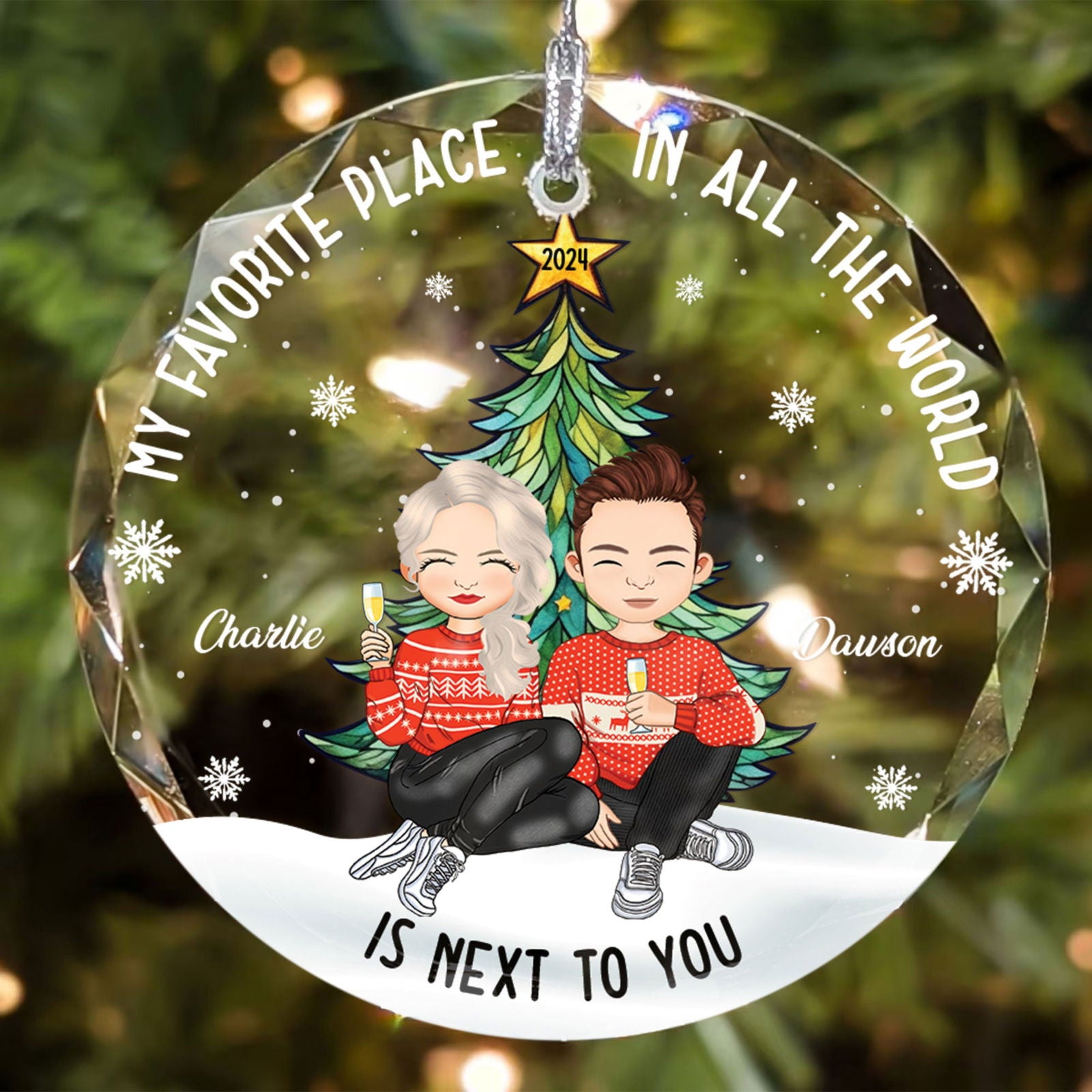 Customized Couple Ornament, Glass Christmas Ornament, GX08 - 19Gifts