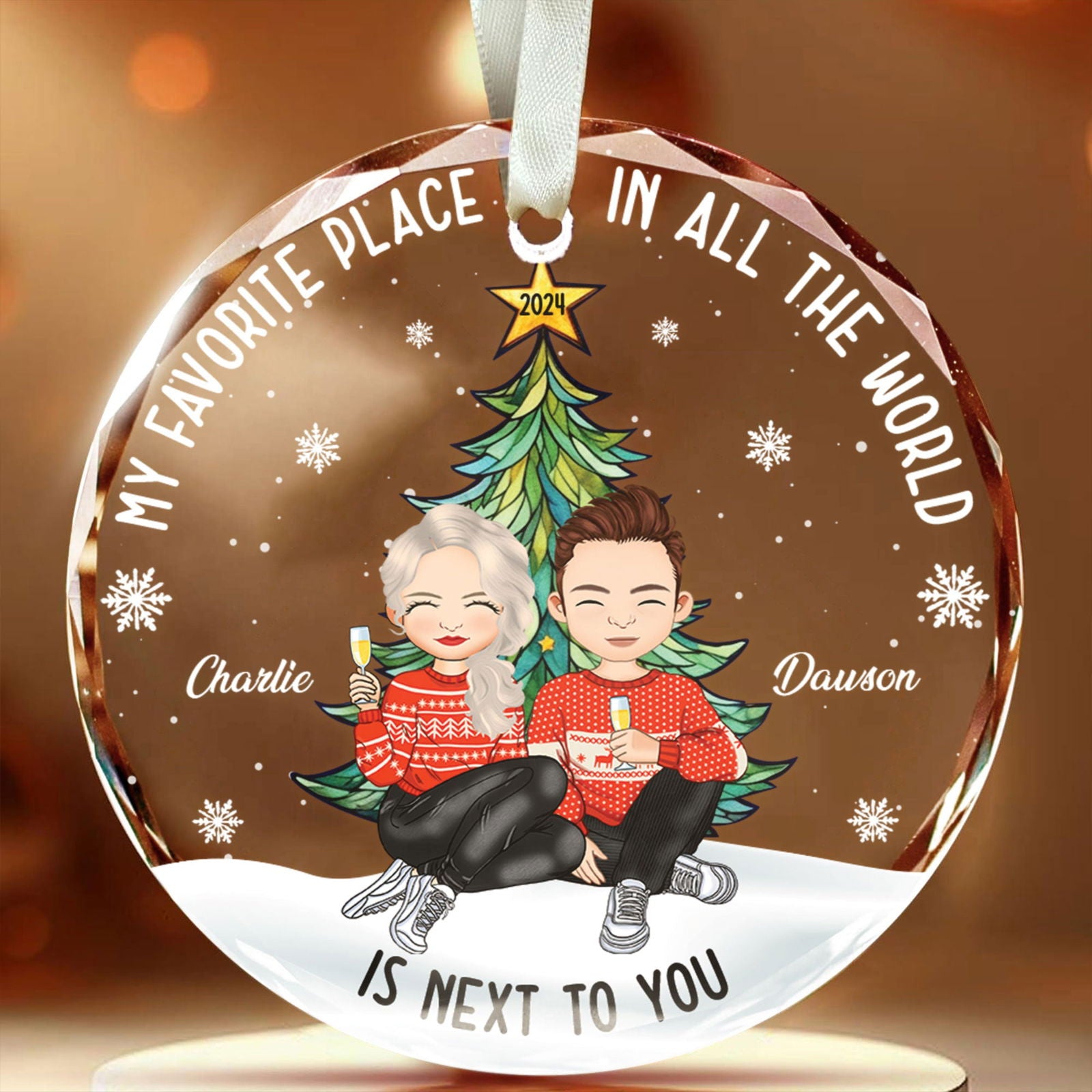 Customized Couple Ornament, Glass Christmas Ornament, GX08 - 19Gifts