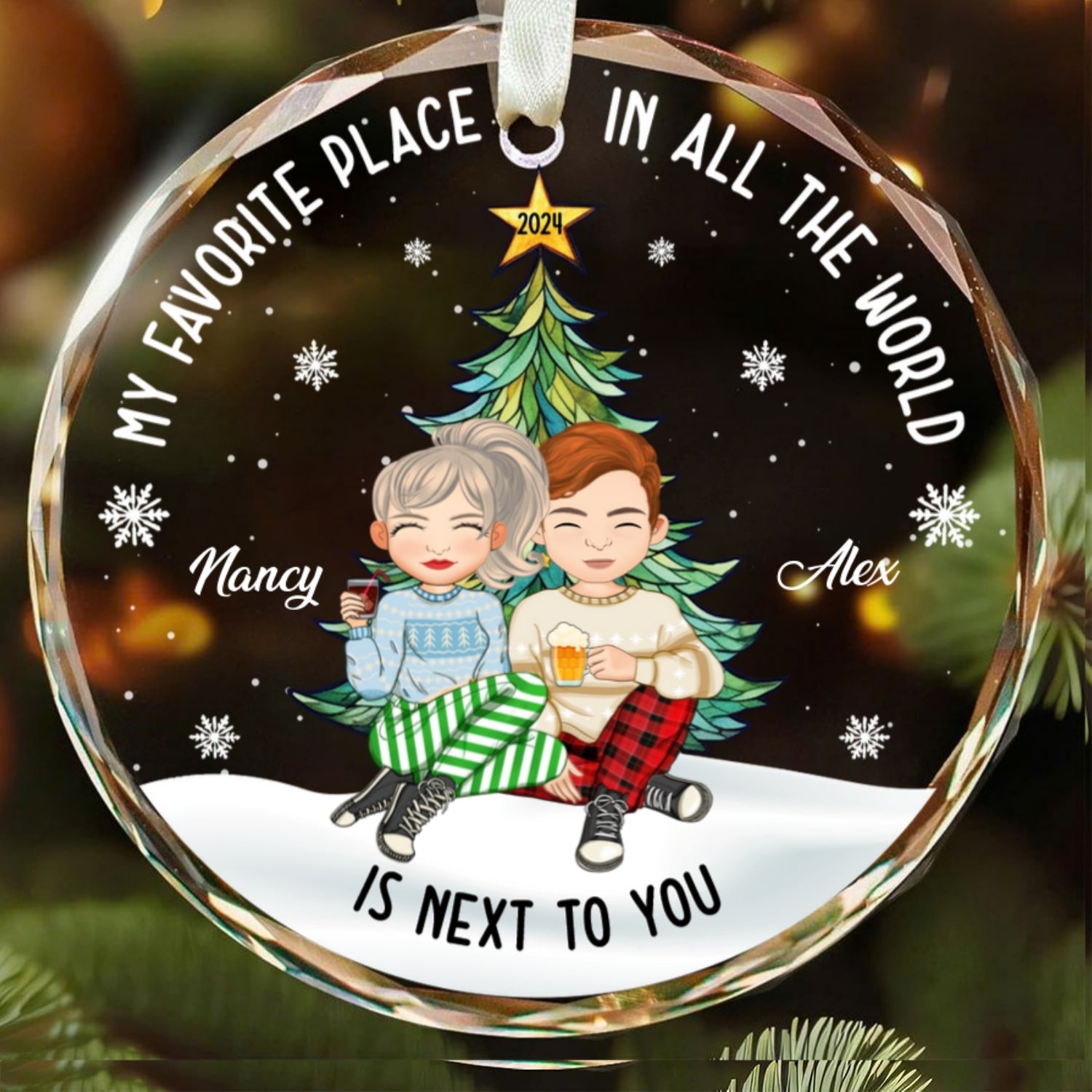 Customized Couple Ornament, Glass Christmas Ornament, GX08 - 19Gifts