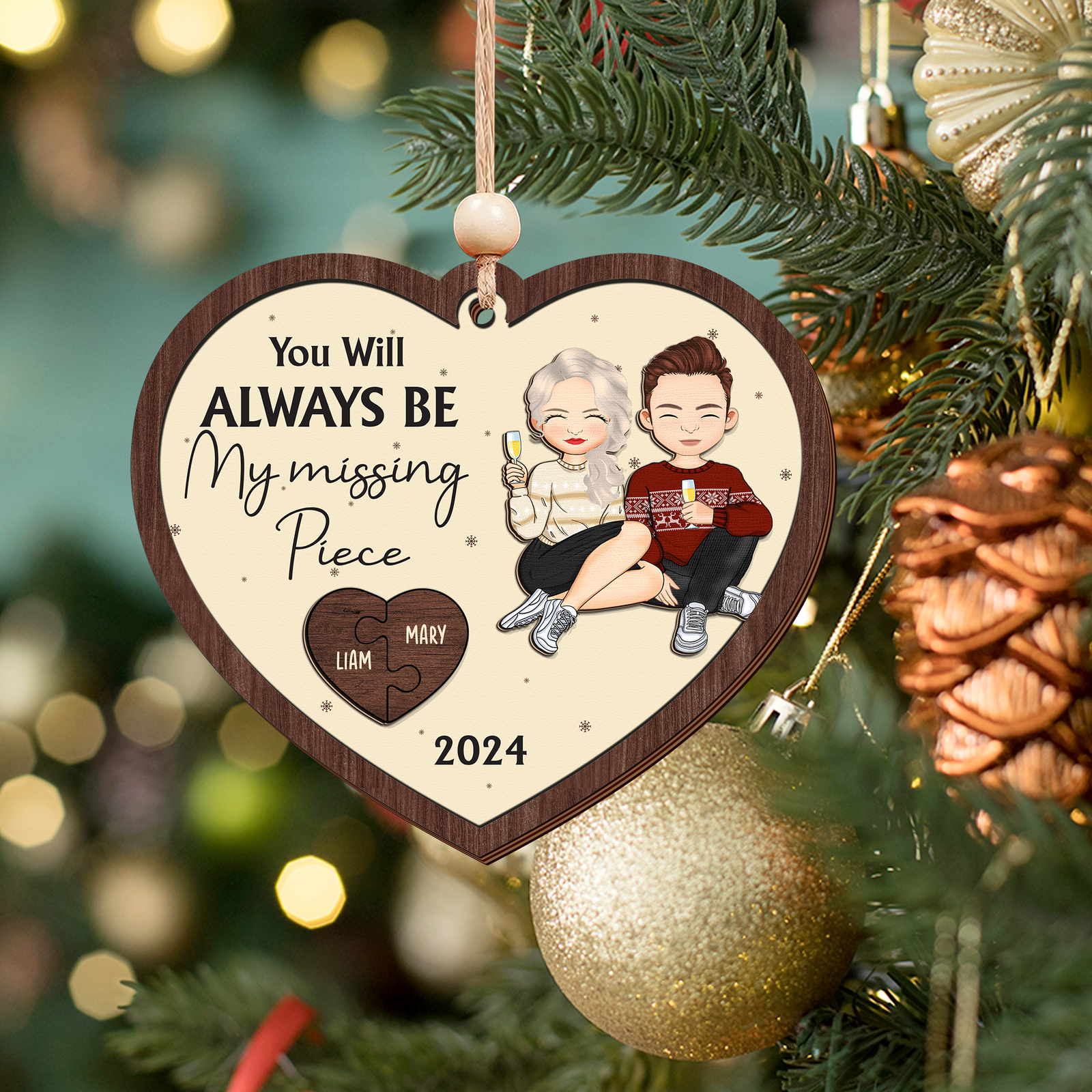 Customized Couple Ornament, Two Layer Wooden Christmas Ornament, CF807 - 19Gifts