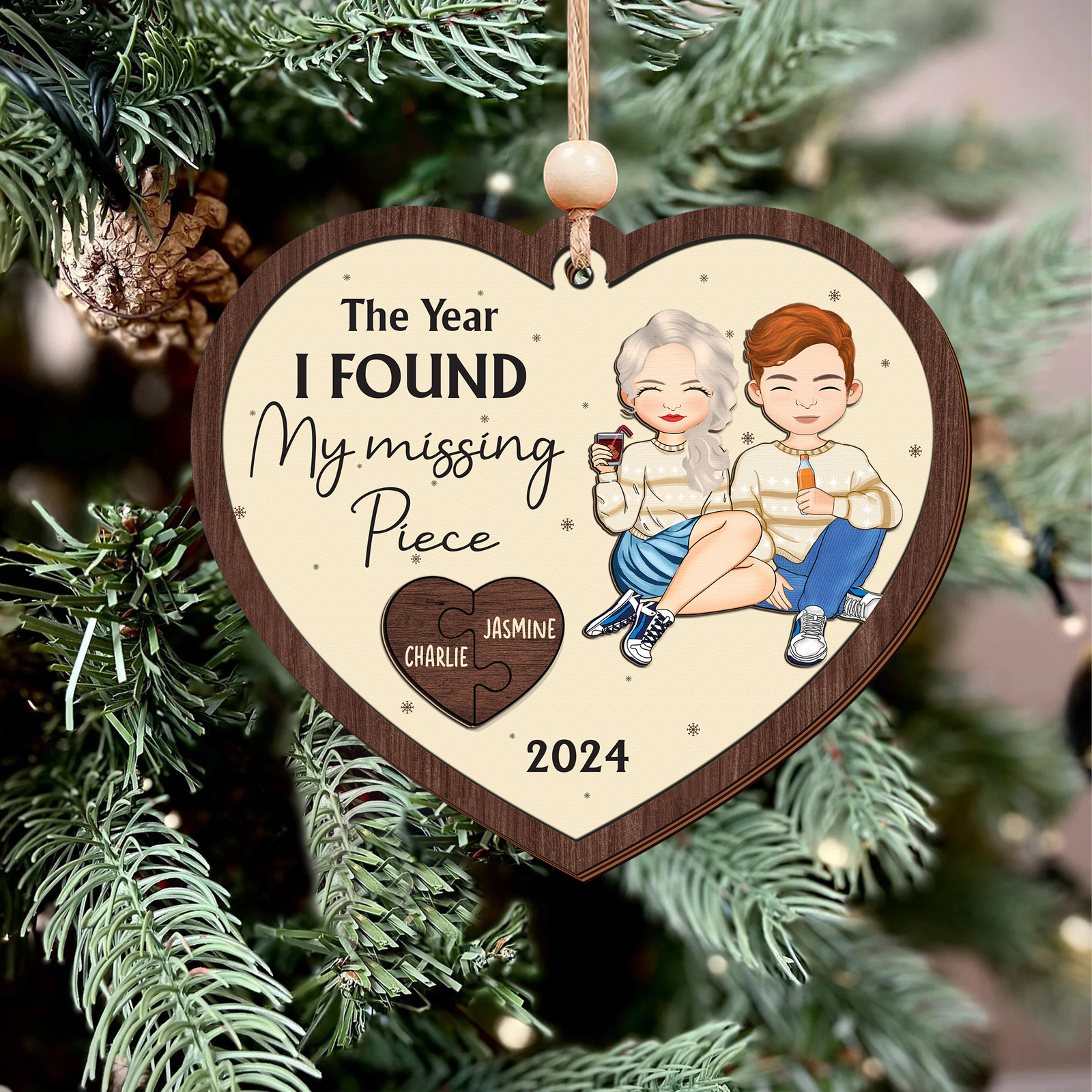 Customized Couple Ornament, Two Layer Wooden Christmas Ornament, CF807 - 19Gifts