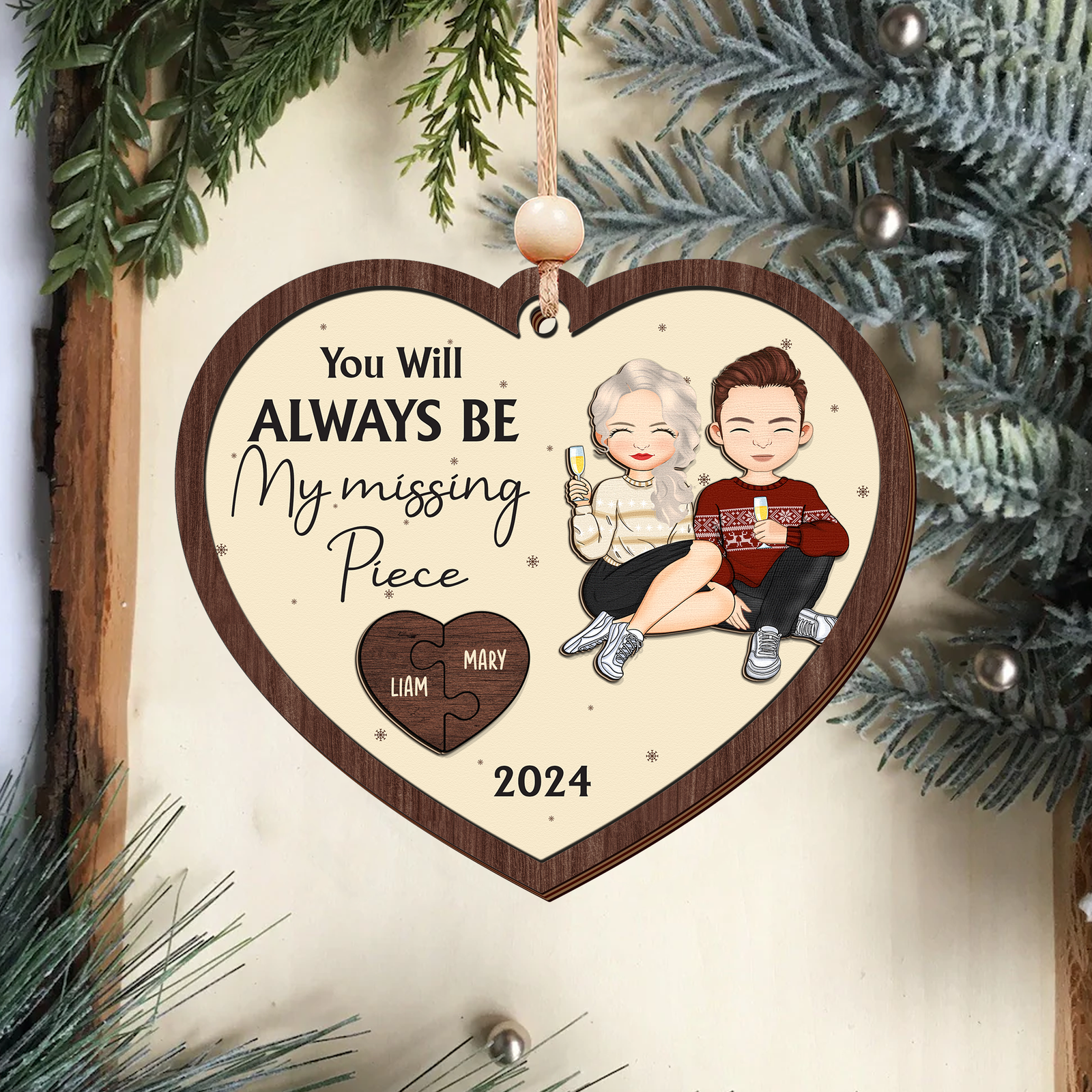 Customized Couple Ornament, Two Layer Wooden Christmas Ornament, CF807 - 19Gifts