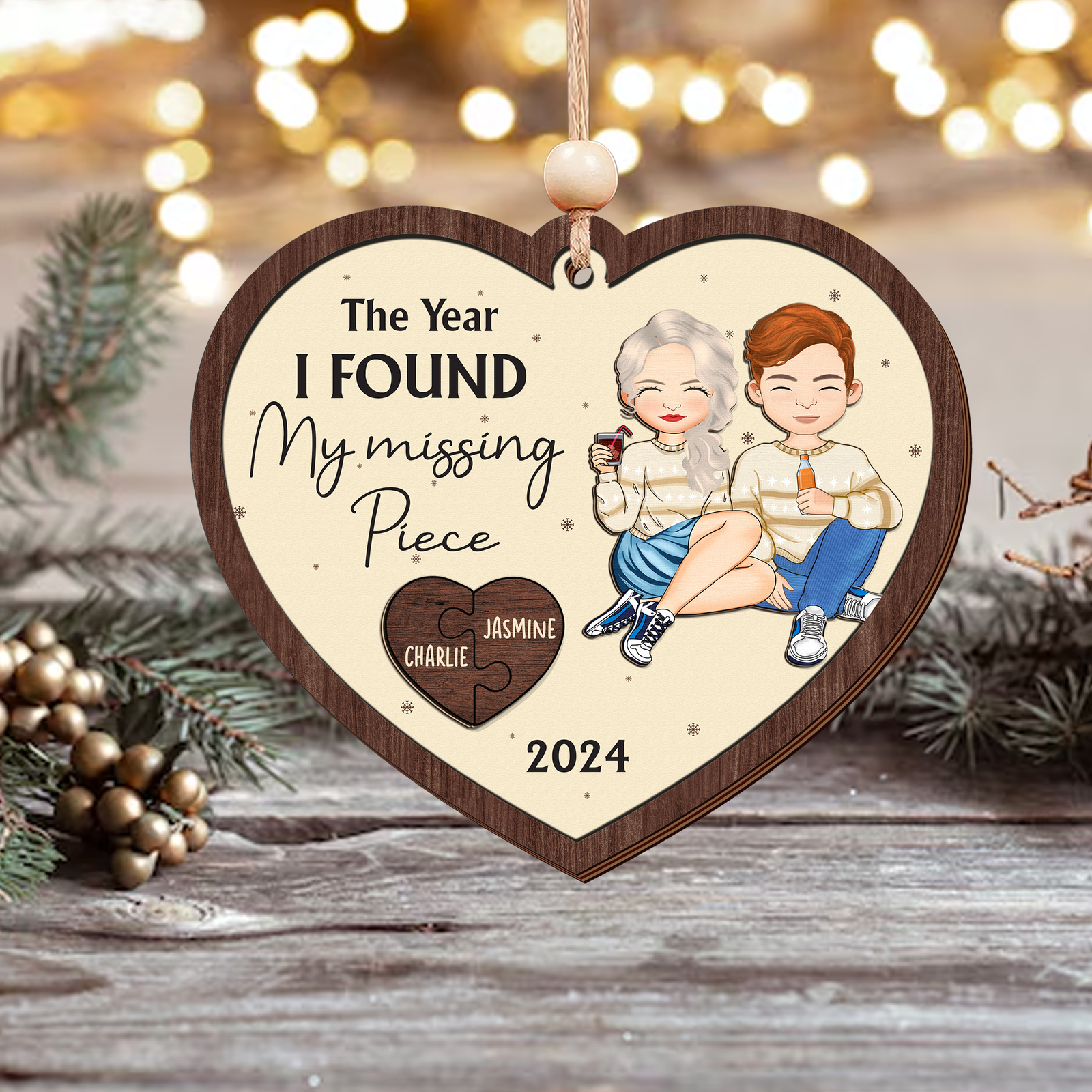 Customized Couple Ornament, Two Layer Wooden Christmas Ornament, CF807 - 19Gifts