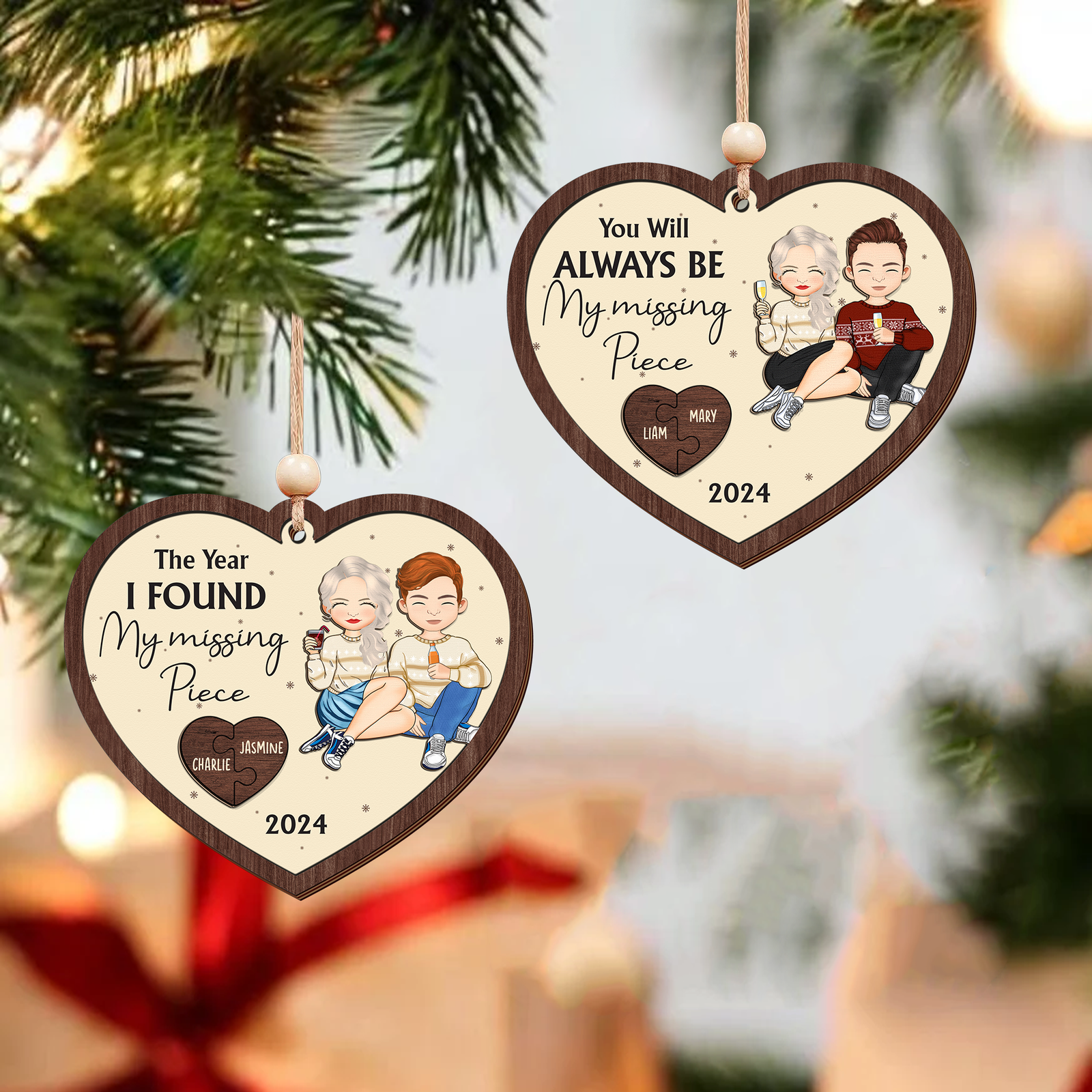 Customized Couple Ornament, Two Layer Wooden Christmas Ornament, CF807 - 19Gifts