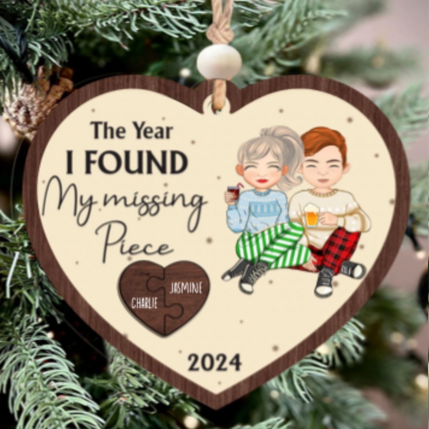 Customized Couple Ornament, Two Layer Wooden Christmas Ornament, CF807 - 19Gifts