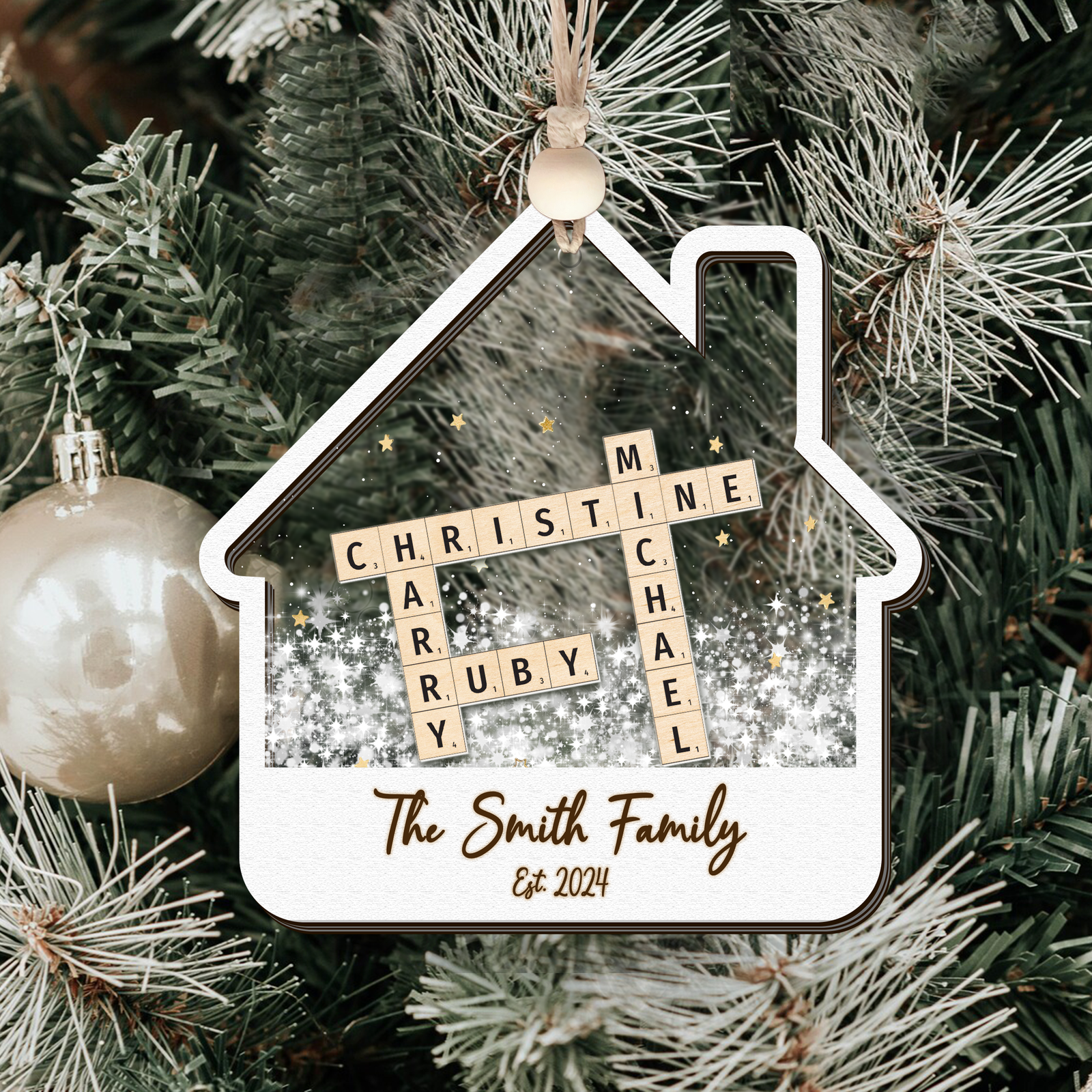 Customized Family Crossword Ornament, Family Christmas 3D Shaker Ornament 2024, CF923 - 19Gifts