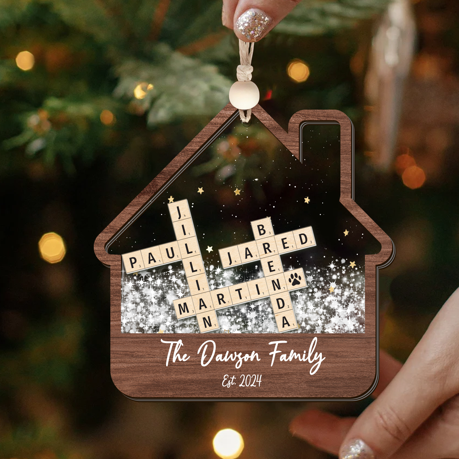 Customized Family Crossword Ornament, Family Christmas 3D Shaker Ornament 2024, CF923 - 19Gifts