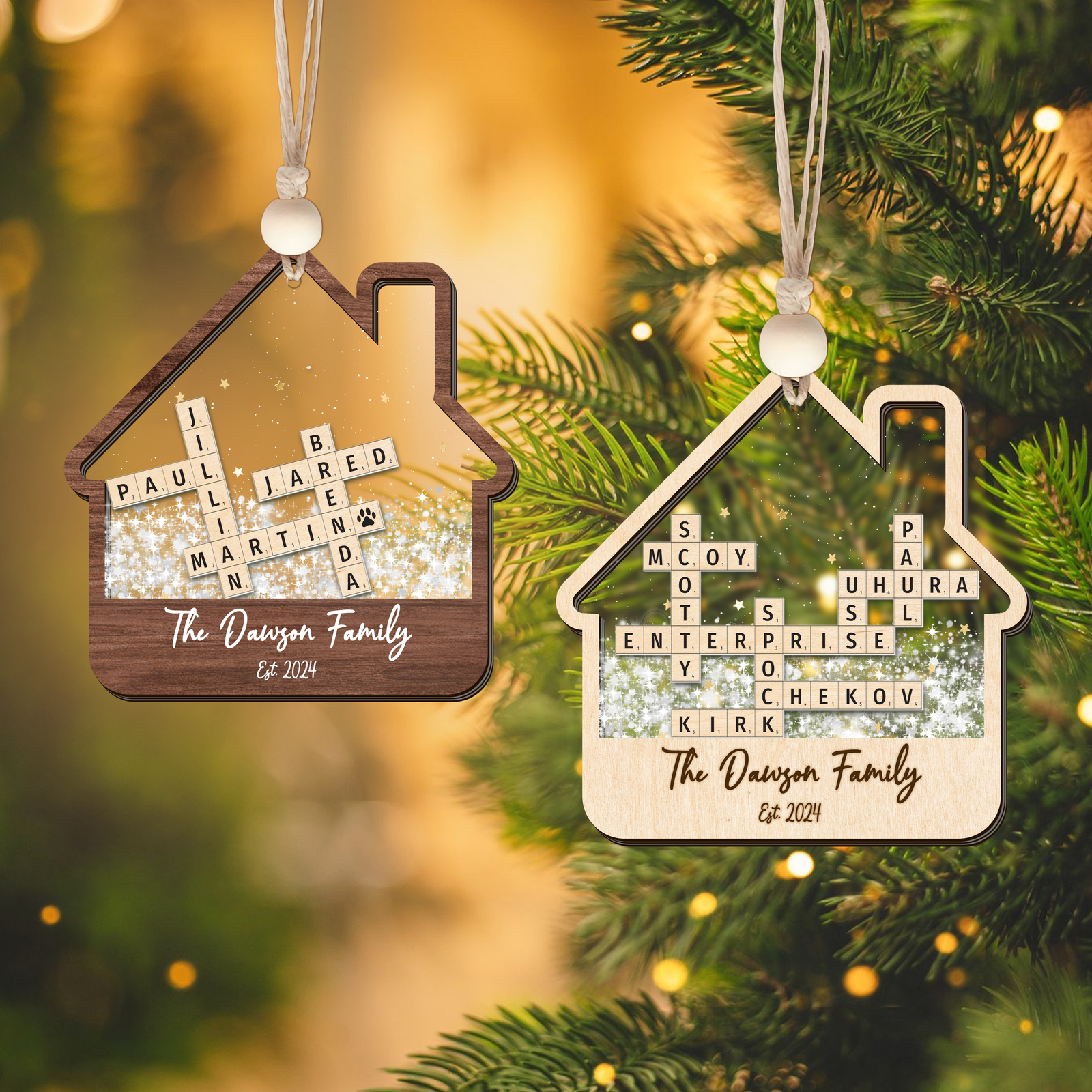Customized Family Crossword Ornament, Family Christmas 3D Shaker Ornament 2024, CF923 - 19Gifts