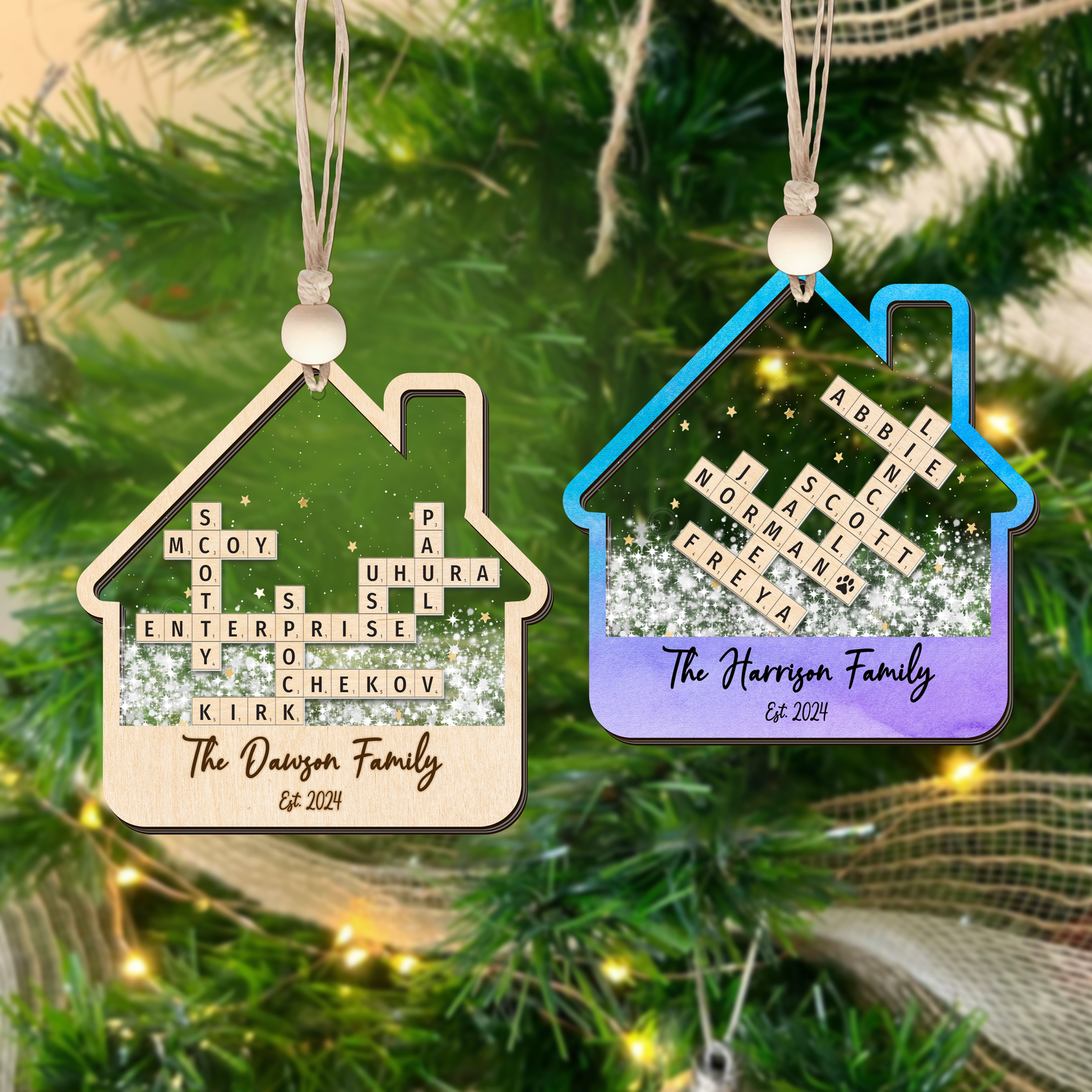 Customized Family Crossword Ornament, Family Christmas 3D Shaker Ornament 2024, CF923 - 19Gifts