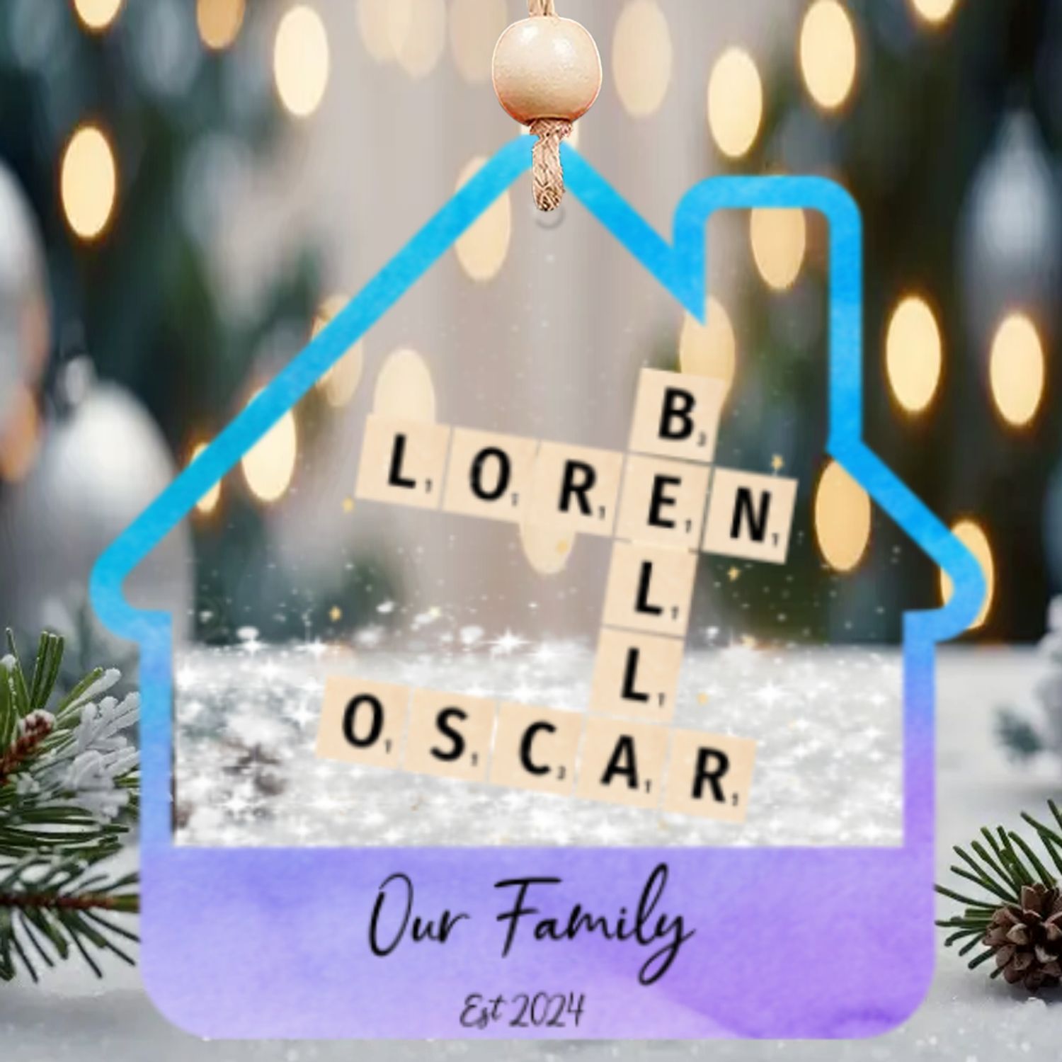 Customized Family Crossword Ornament, Family Christmas 3D Shaker Ornament 2024, CF923 - 19Gifts